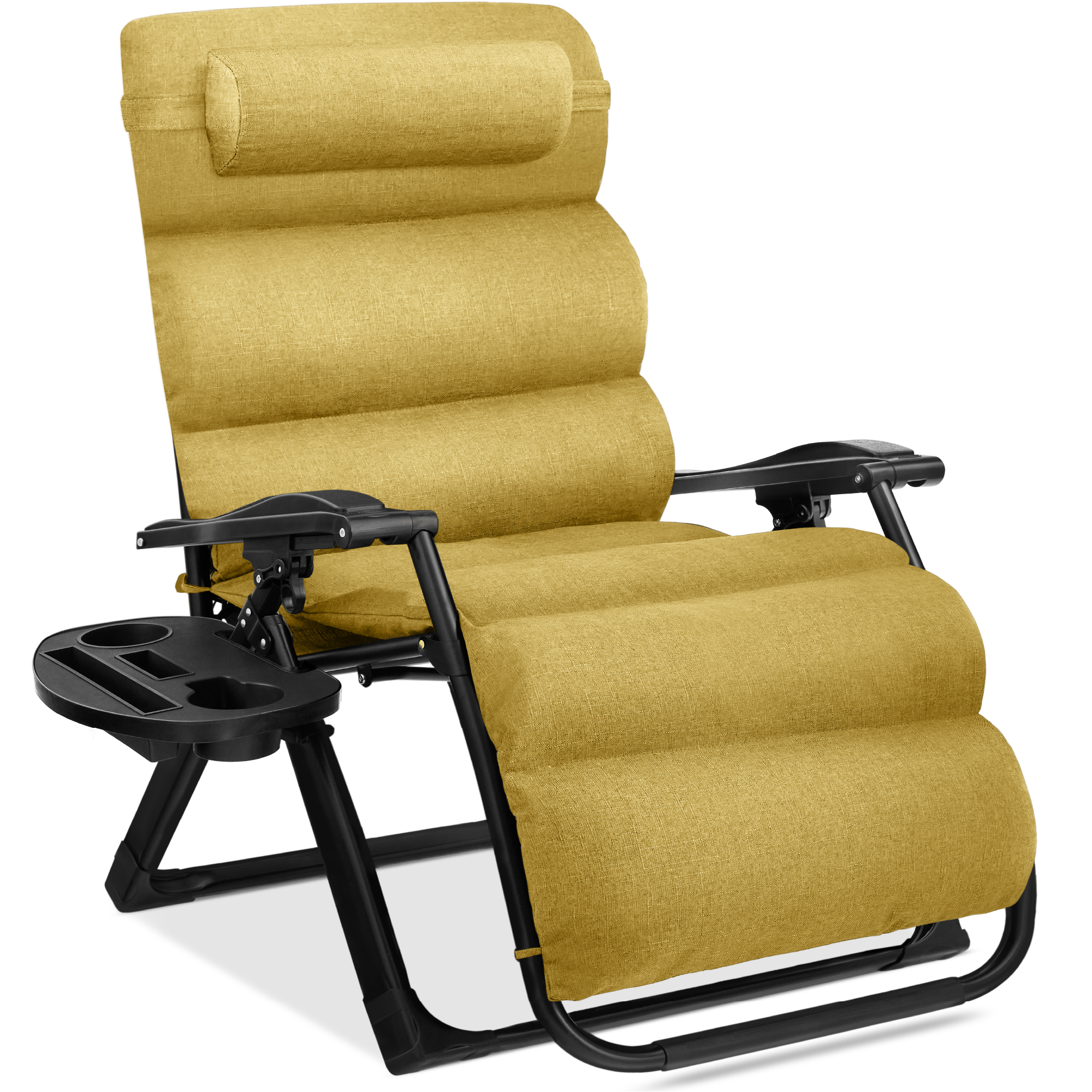 Oversized Zero Gravity Chair, Folding Outdoor Recliner w/ Removable Cushion, Side Tray - Sunflower Yellow - Best Choice Products Online