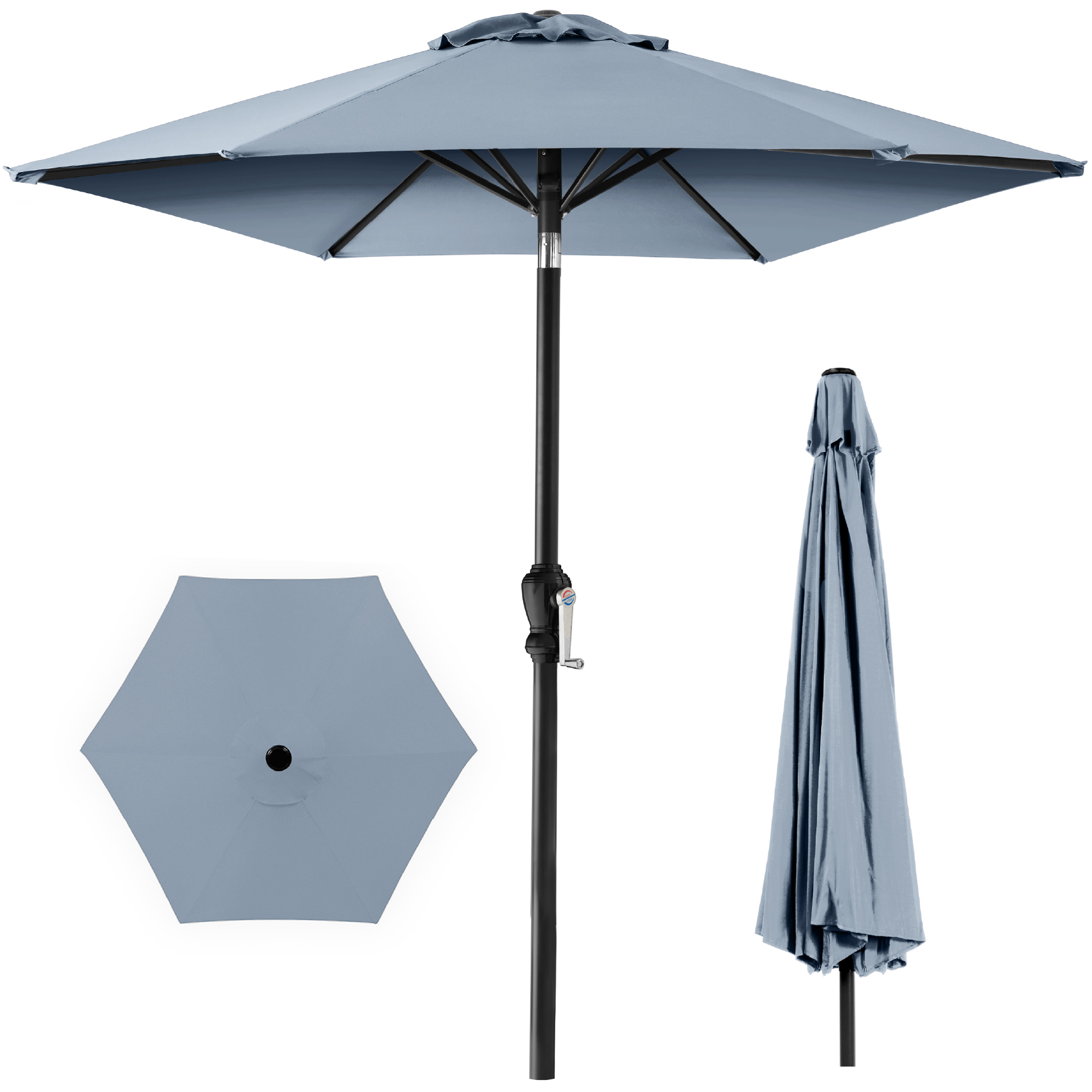Best Choice Products 10ft Outdoor Steel Market Patio Umbrella w/ Crank, Tilt Push Button, 6 Ribs - Breeze Blue