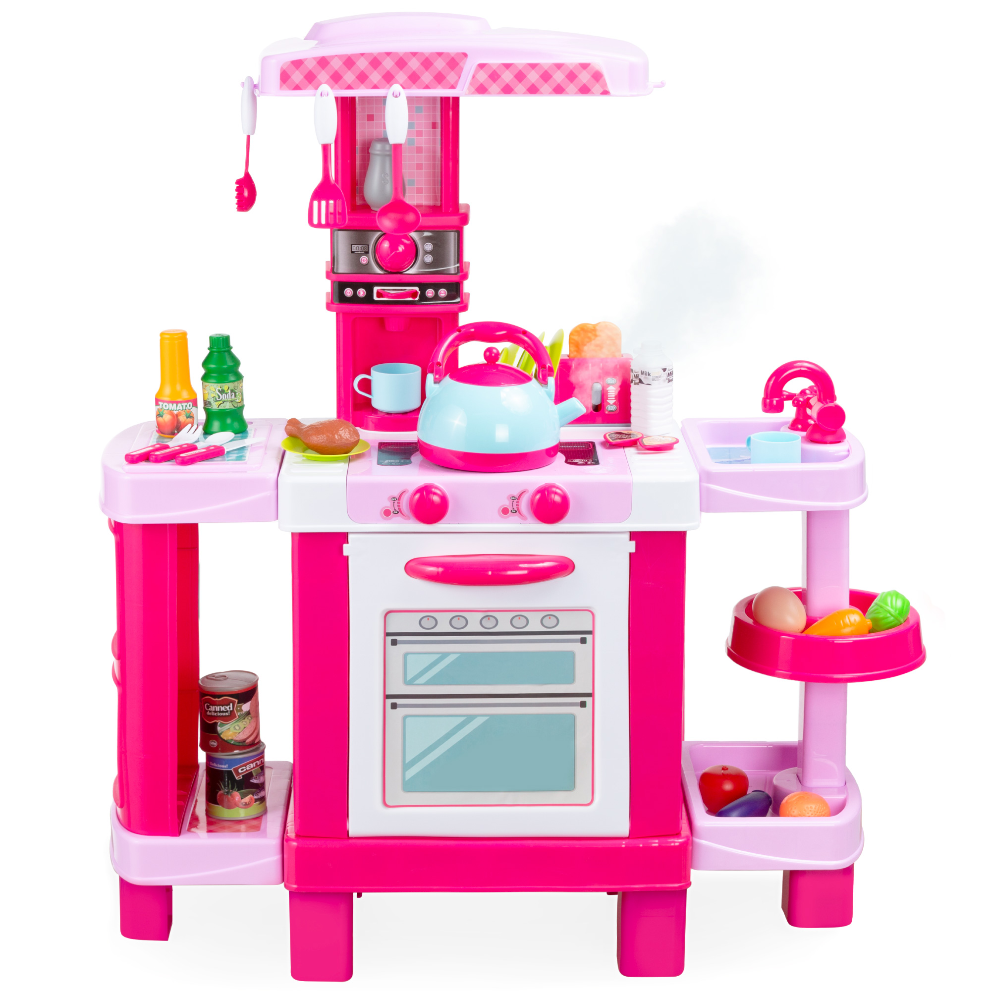 Toy Kitchen Playset w/ Water Vapor Teapot, Play Food, Cooking Utensils - Best Choice Products Online