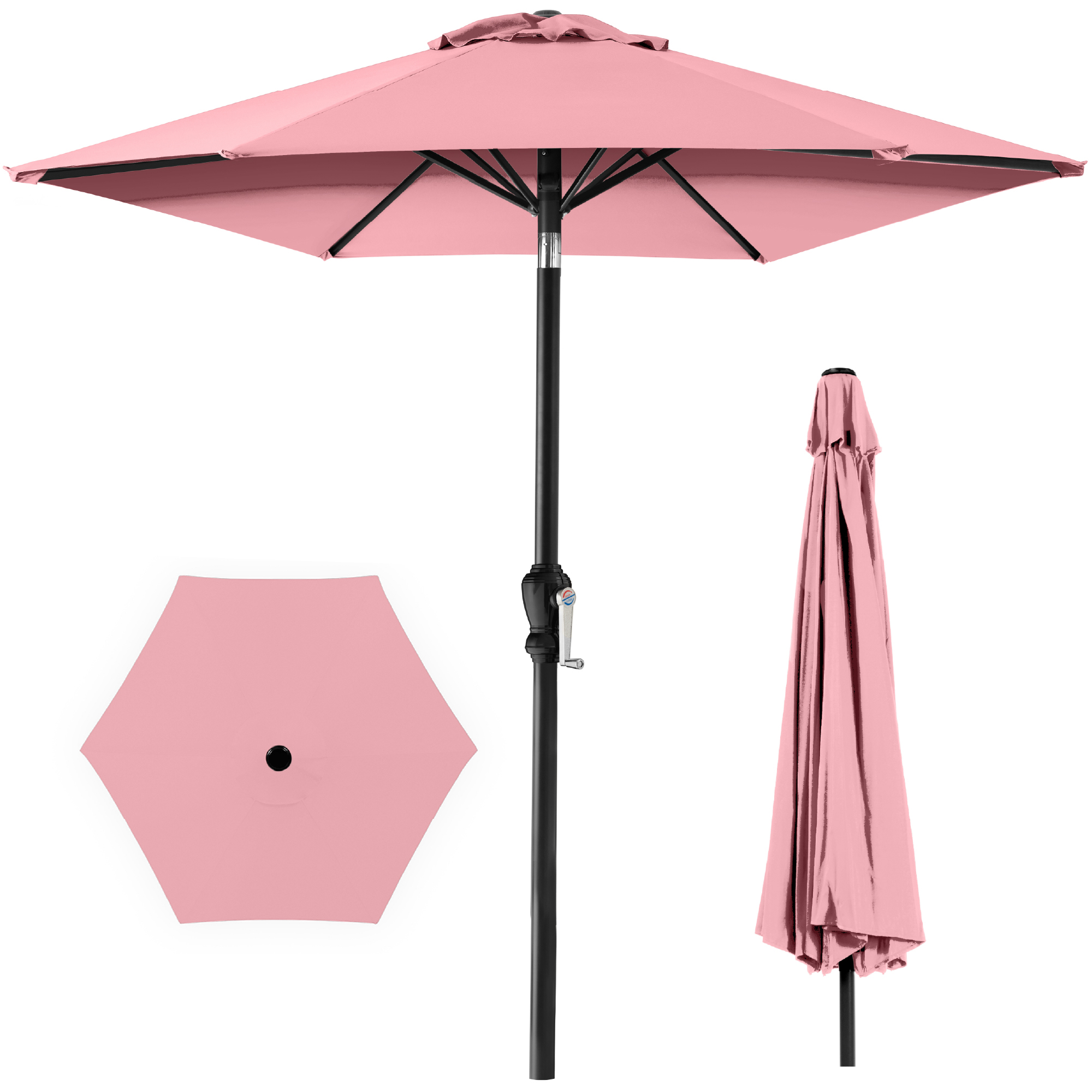 Best Choice Products 10ft Outdoor Steel Market Patio Umbrella w/ Crank, Tilt Push Button, 6 Ribs - Carnation