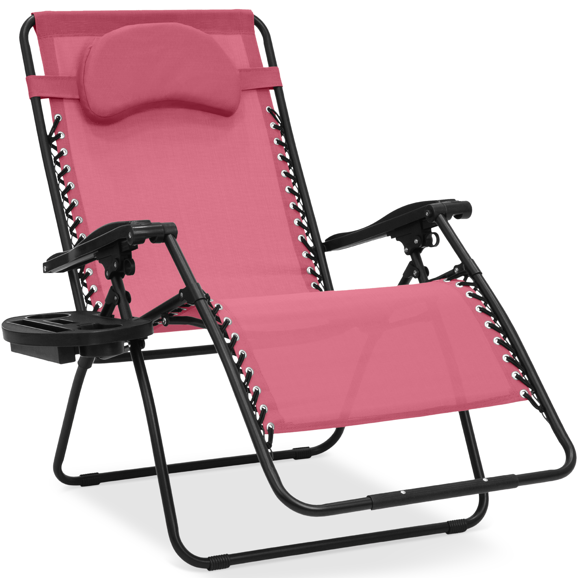 Oversized Zero Gravity Chair w/ Pillow, Cupholder, Folding Outdoor Lounge Recliner For Patio & Pool - Pink - Best Choice Products Online