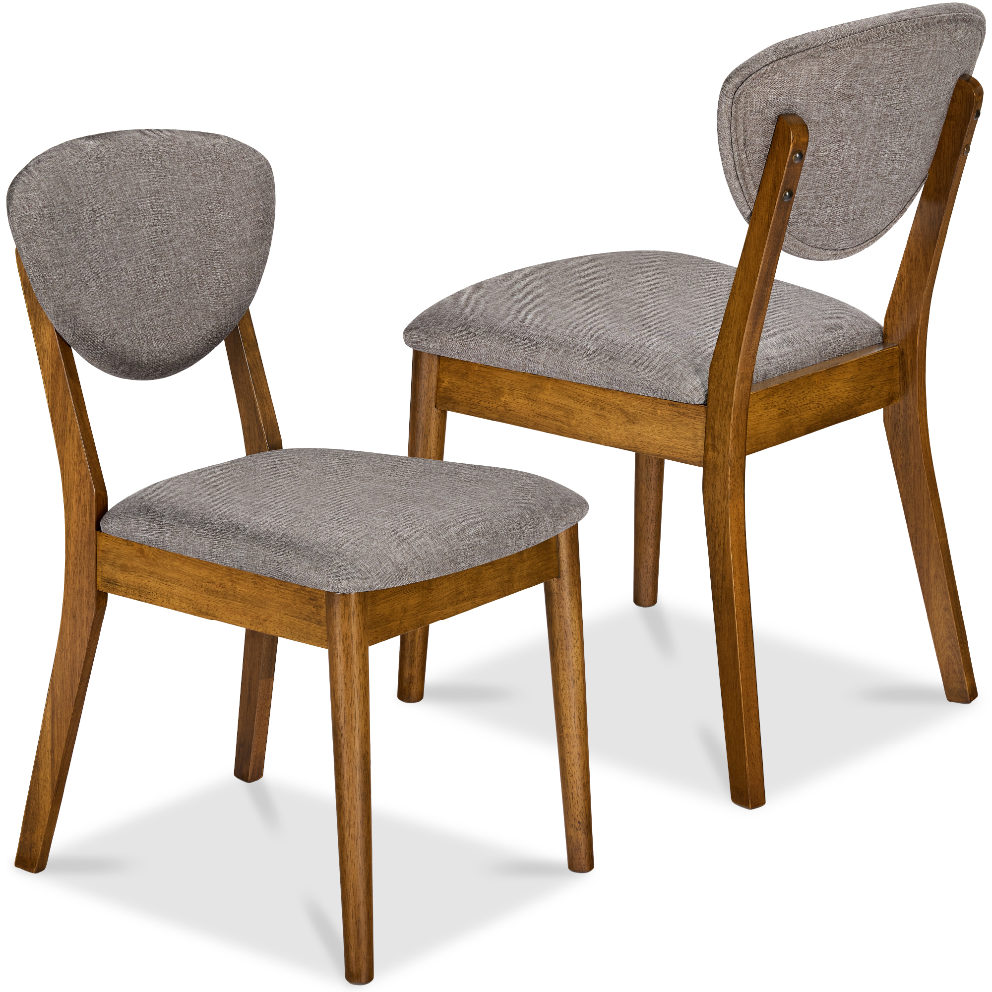 2-Piece Mid-Century Modern Wood & Upholstered Dining Chair Set - Walnut/Medium Gray - Best Choice Products Online