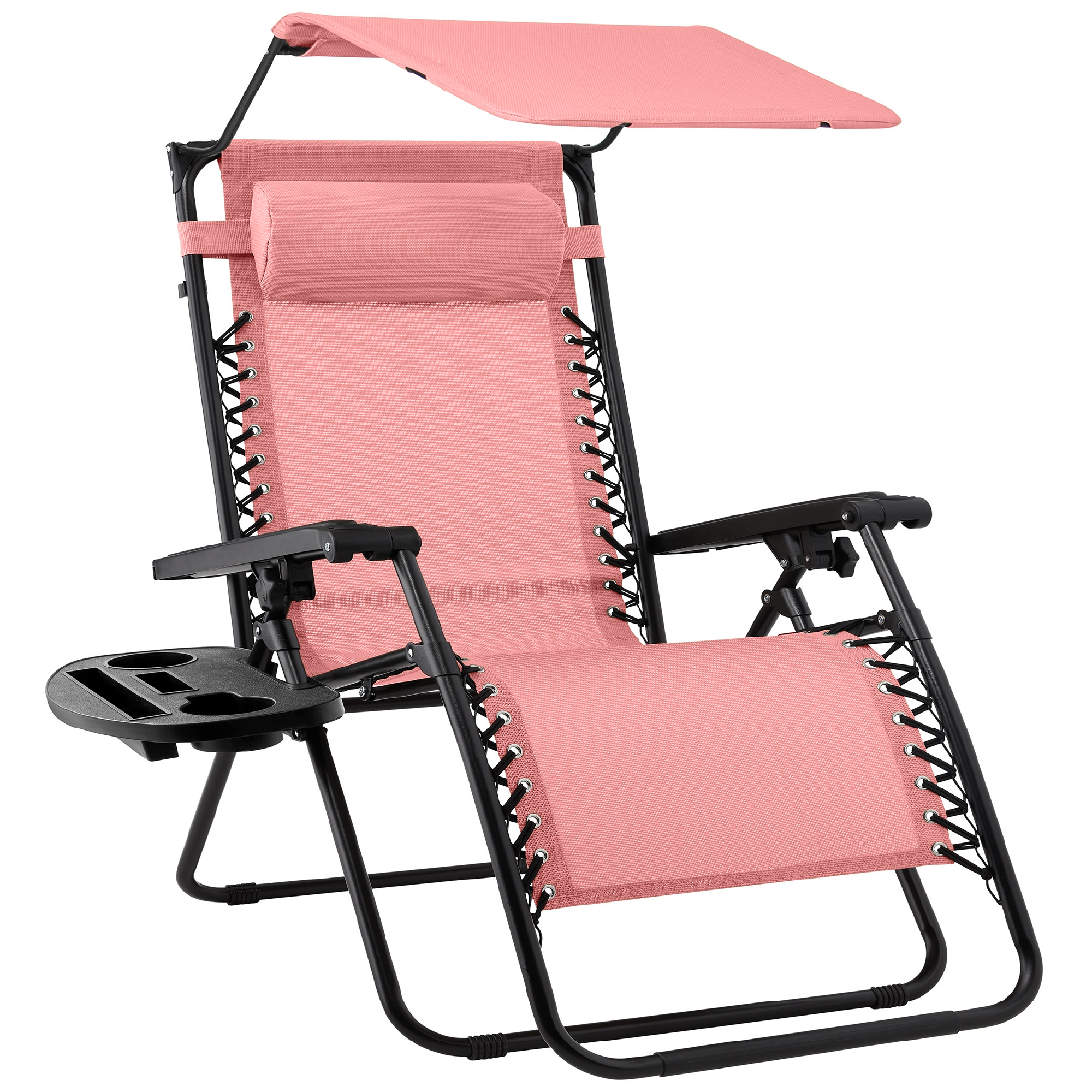 Folding Zero Gravity Chair, Patio Lounge Recliner w/ Canopy Shade, Headrest, Side Tray - Pink - Best Choice Products Online
