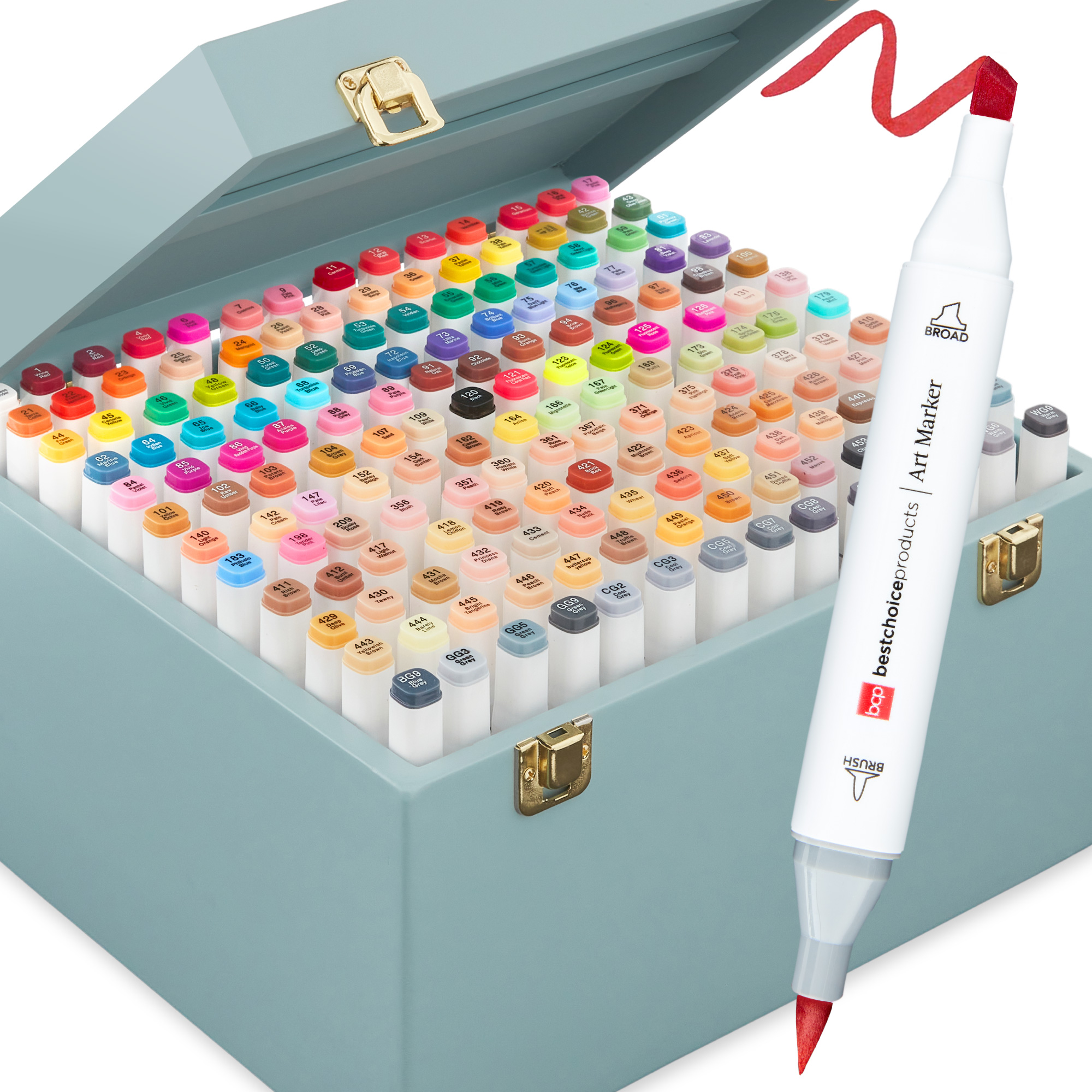 Alcohol-Based Markers, Dual-Tipped Pens w/ Brush & Chisel Tip, Blue Carrying Case - 168ct - Best Choice Products Online