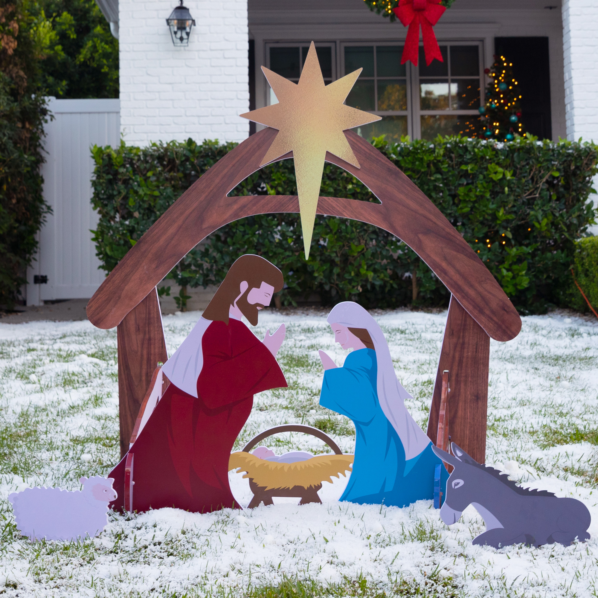 Nativity Scene 4ft - Christmas Holy Family Nativity Scene, Outdoor Yard Decoration w/ Water Resistant PVC - Colorful
