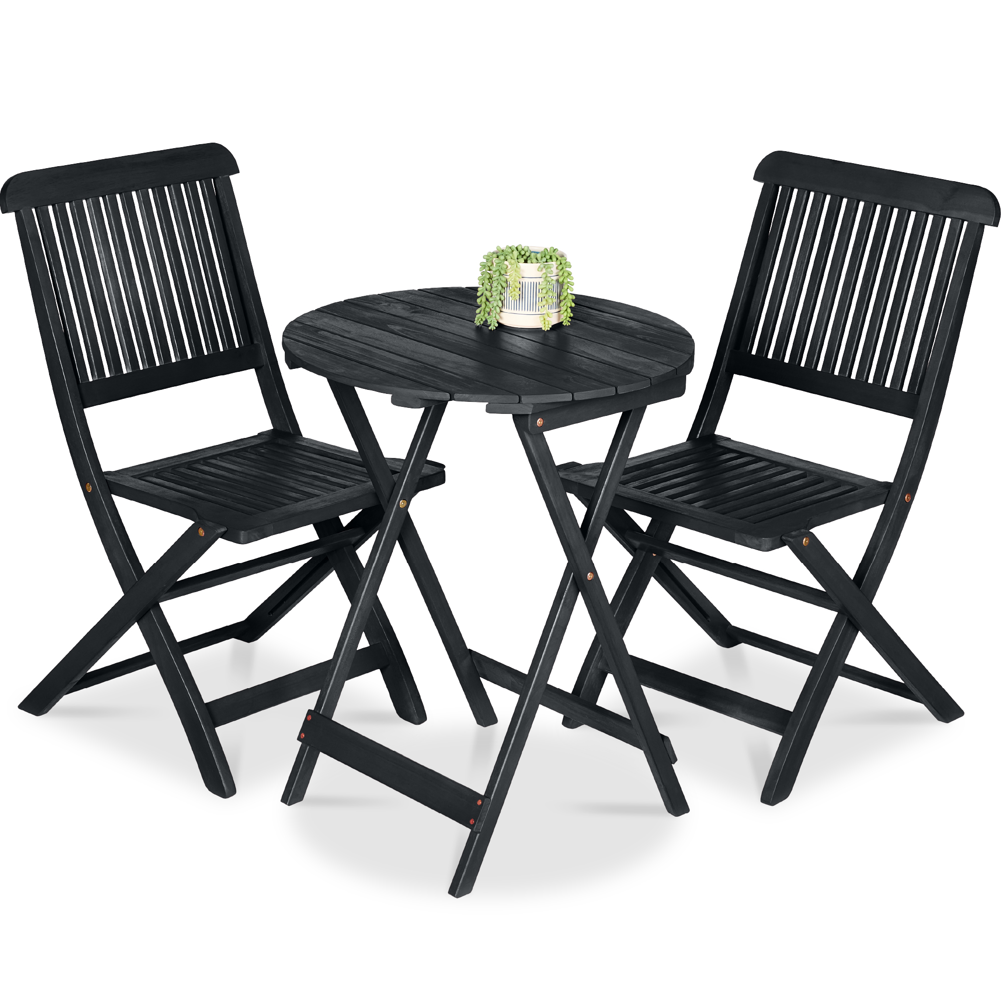 3-Piece Acacia Wood Bistro Set, Folding Patio Furniture w/ 2 Chairs, Table - Charcoal - Best Choice Products Online