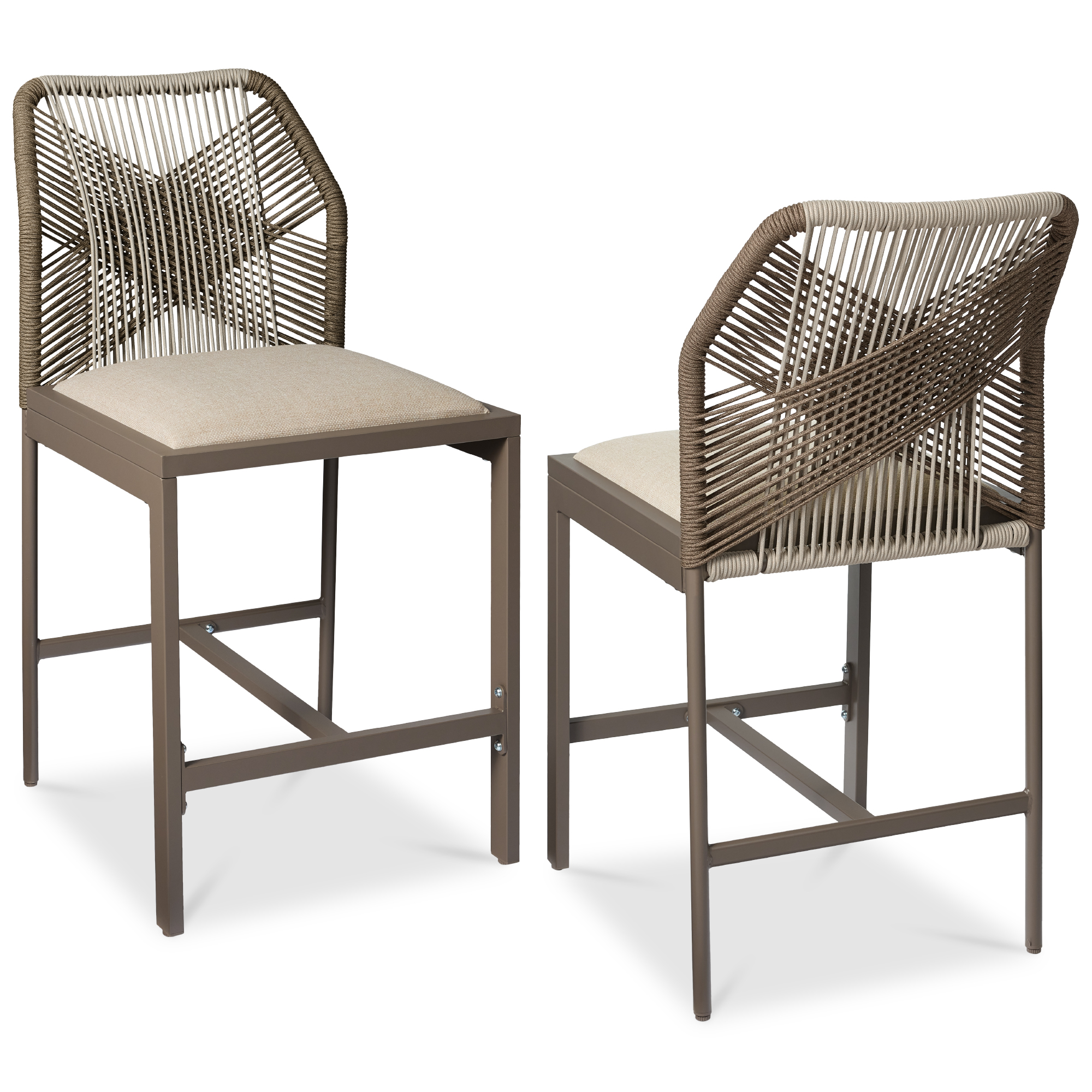 Set of 2 Indoor Outdoor Counter Height Barstools w/ All-Weather Rope & Aluminum - Taupe/Sandstorm - Best Choice Products Online
