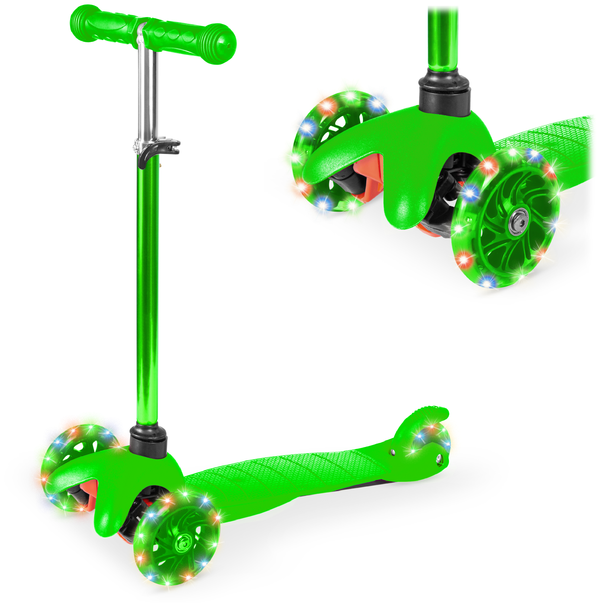 Mini Kick Scooter Toy For Kids w/ Light-Up Wheels & Height Adjustable T-Bar - Green - Best Choice Products Online