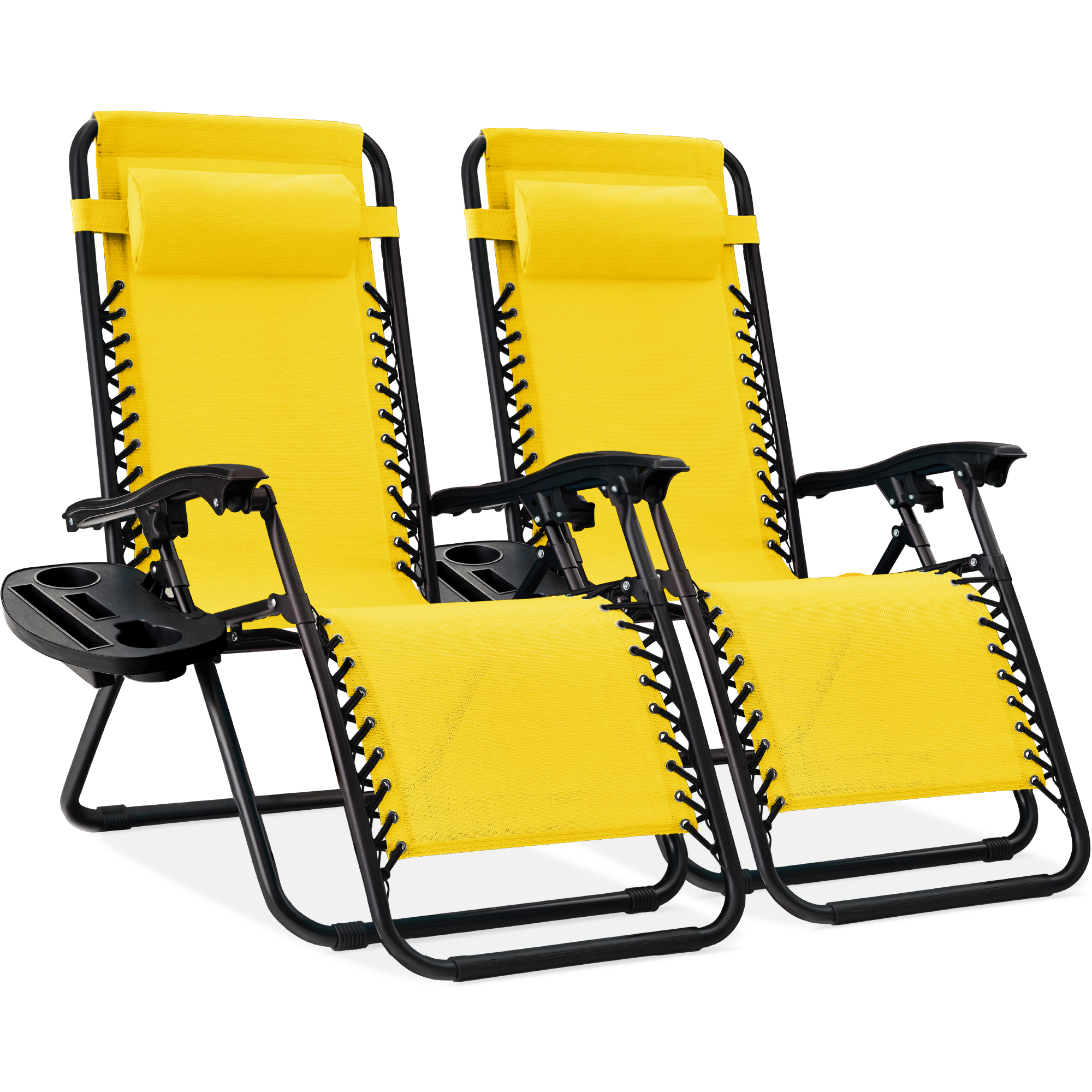 2-Pack Zero Gravity Chairs, Adjustable Lounge Recliners For Patio & Pool w/ Cup Holders - Sunflower Yellow - Best Choice Products Online