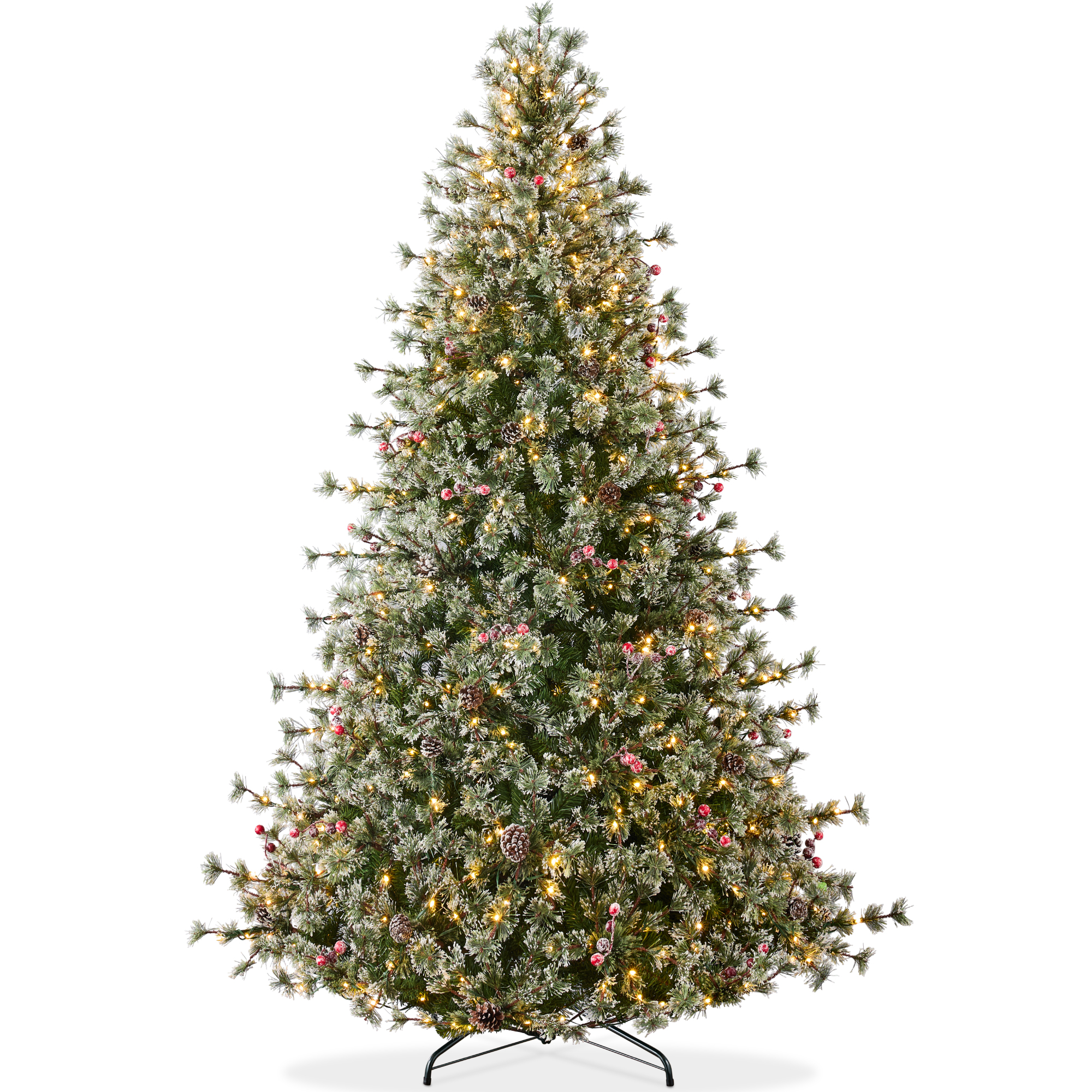 7.5ft Pre-Lit Semi-Flocked Weeping Pine Christmas Tree w/ 1,264 Branch Tips, 550 LED Lights - Best Choice Products Online