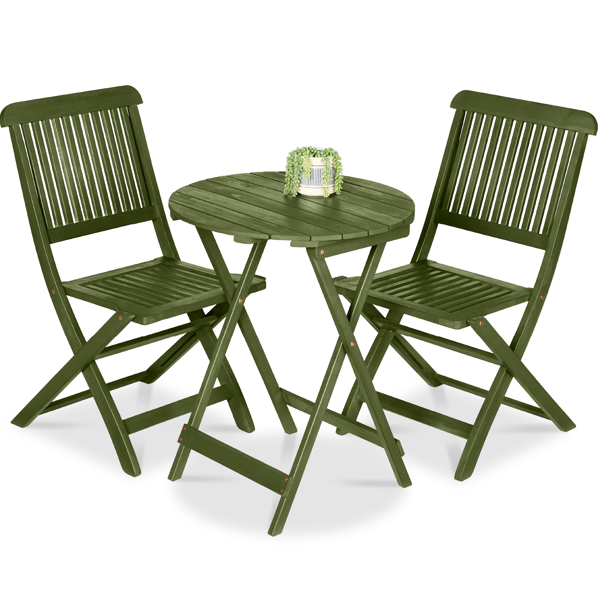 3-Piece Acacia Wood Bistro Set, Folding Patio Furniture w/ 2 Chairs, Table - Olive - Best Choice Products Online