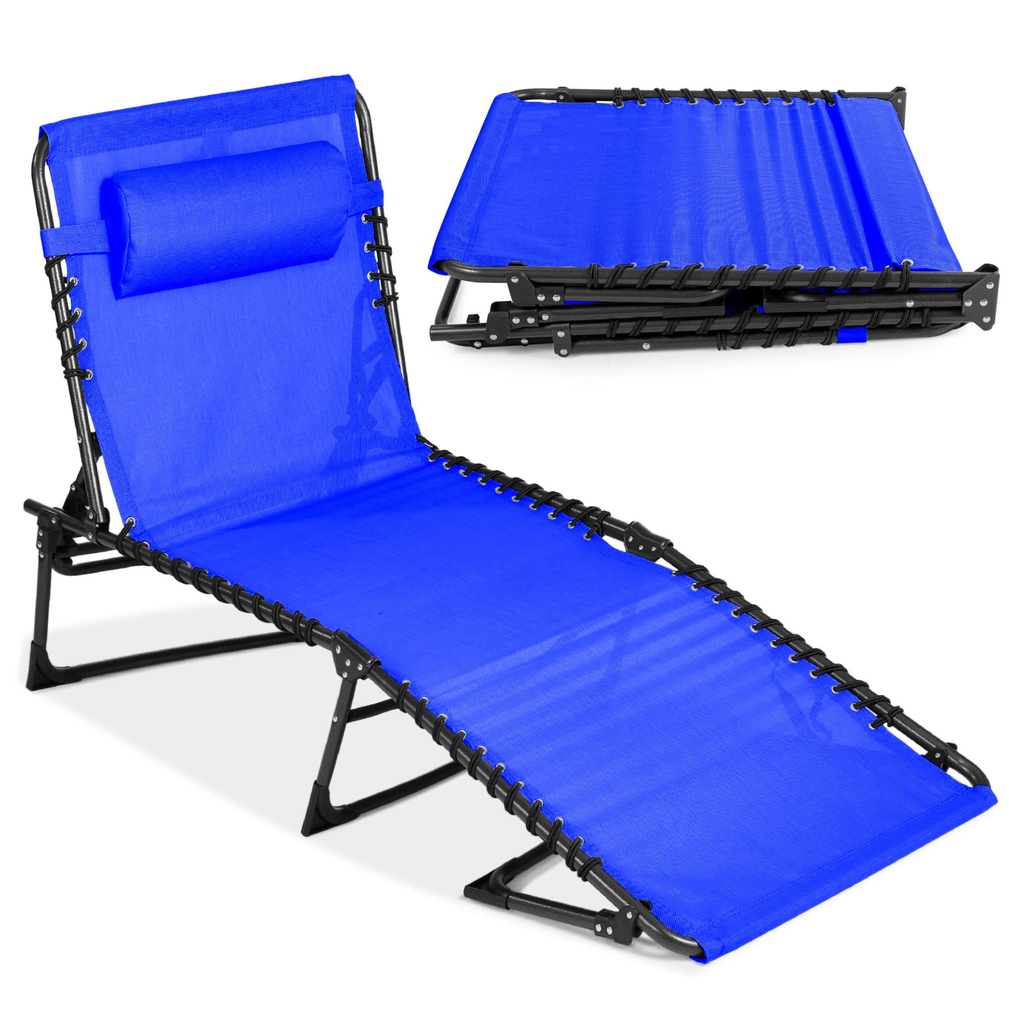 Patio Chaise Lounge Chair, Outdoor Portable Adjustable Pool Recliner w/ Pillow - Resort Blue - Best Choice Products Online
