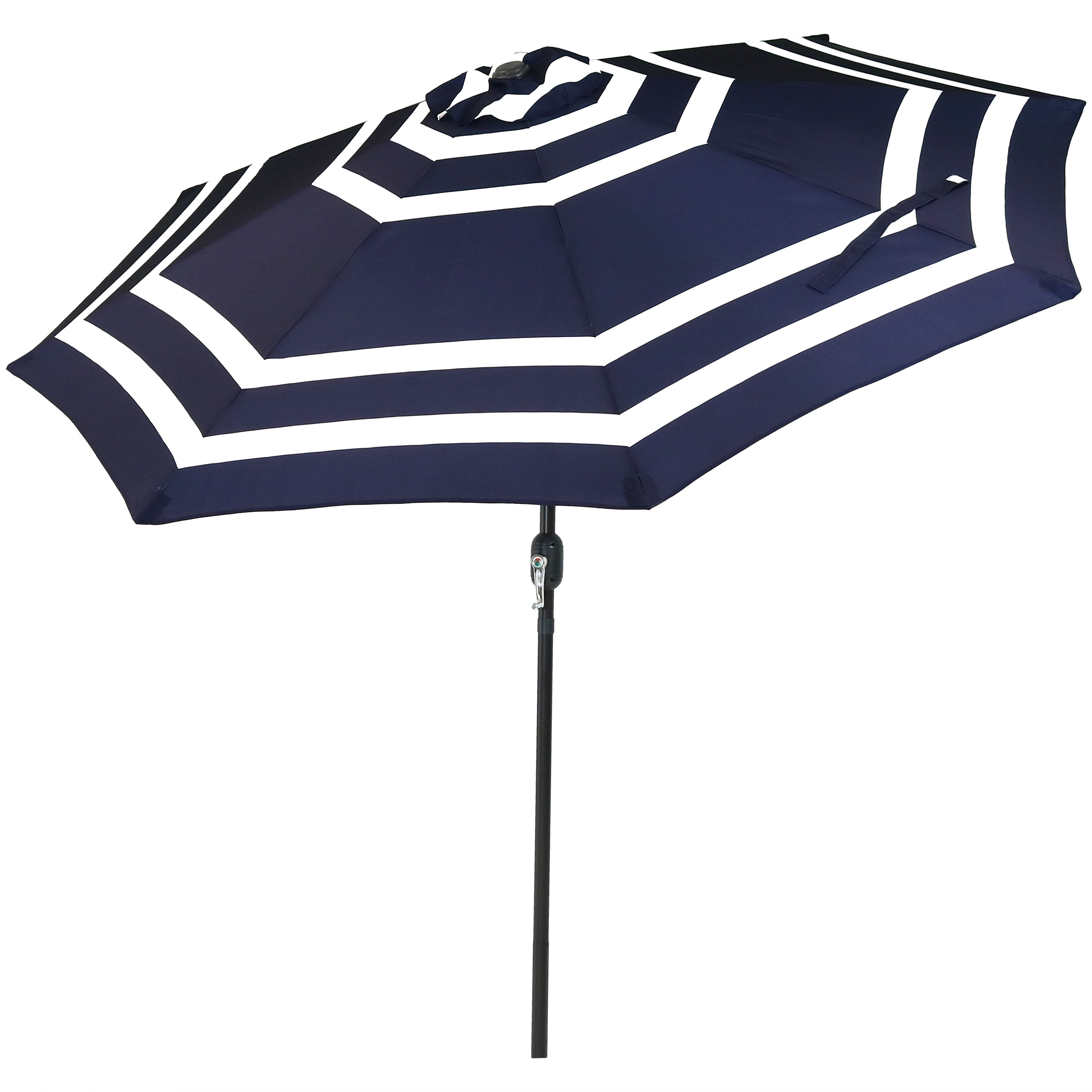 Sunnydaze Striped 9-Foot Aluminum Patio Umbrella with Push Button Tilt & Crank, Navy Blue Stripe