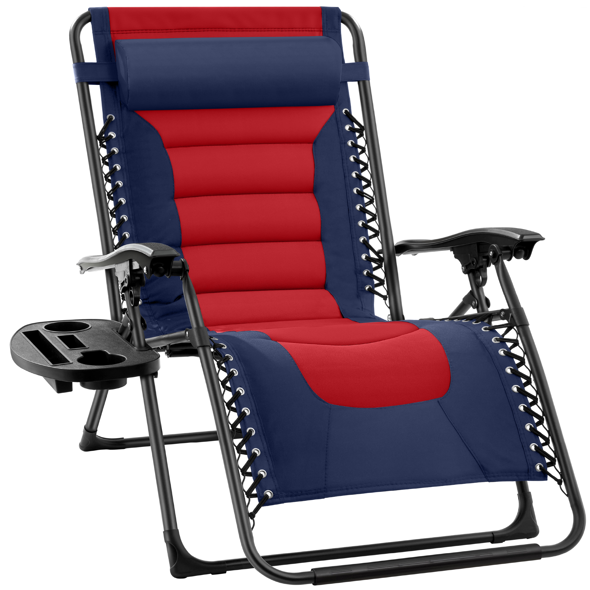 Oversized Padded Zero Gravity Chair, Folding Outdoor Patio Recliner w/ Headrest, Side Tray - Navy/Red - Best Choice Products Online