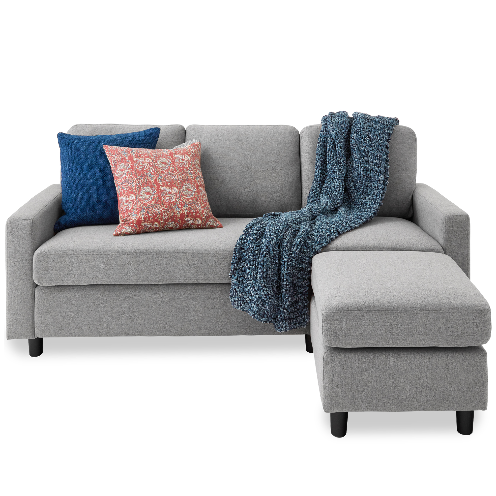 Upholstered Sectional Sofa Couch w/ Chaise Lounge, 3-Seat Design, Ottoman Bench - Light Gray - Best Choice Products Online