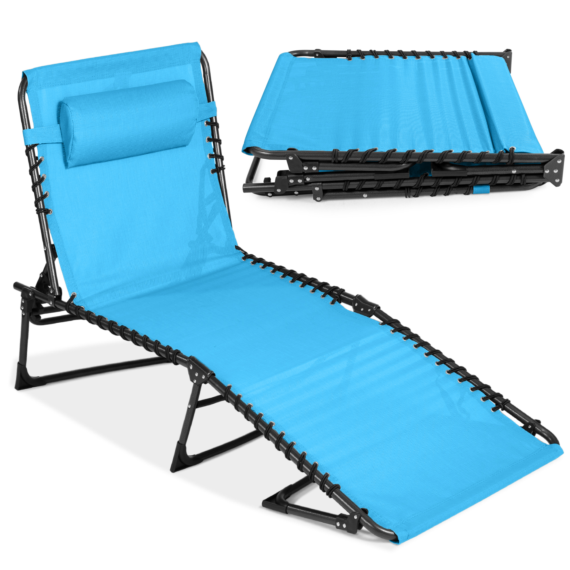 Patio Chaise Lounge Chair, Outdoor Portable Adjustable Pool Recliner w/ Pillow - Light Blue - Best Choice Products Online
