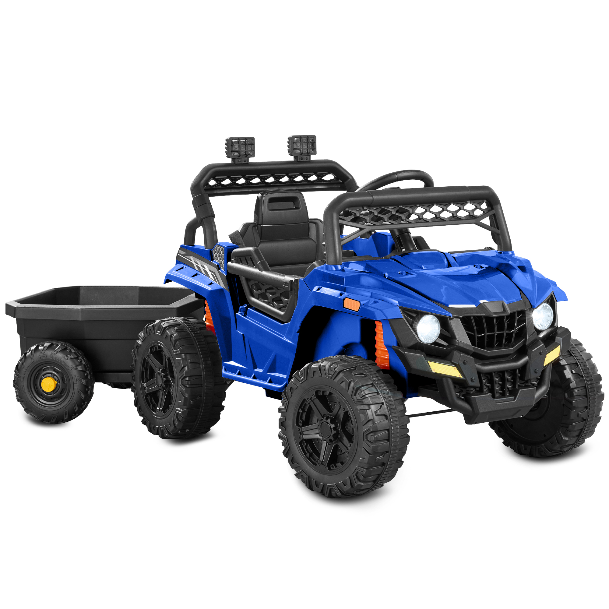 Kids 12V Electric Ride-On UTV and Trailer w/ Parent Remote Control, LED Lights - Blue - Best Choice Products Online