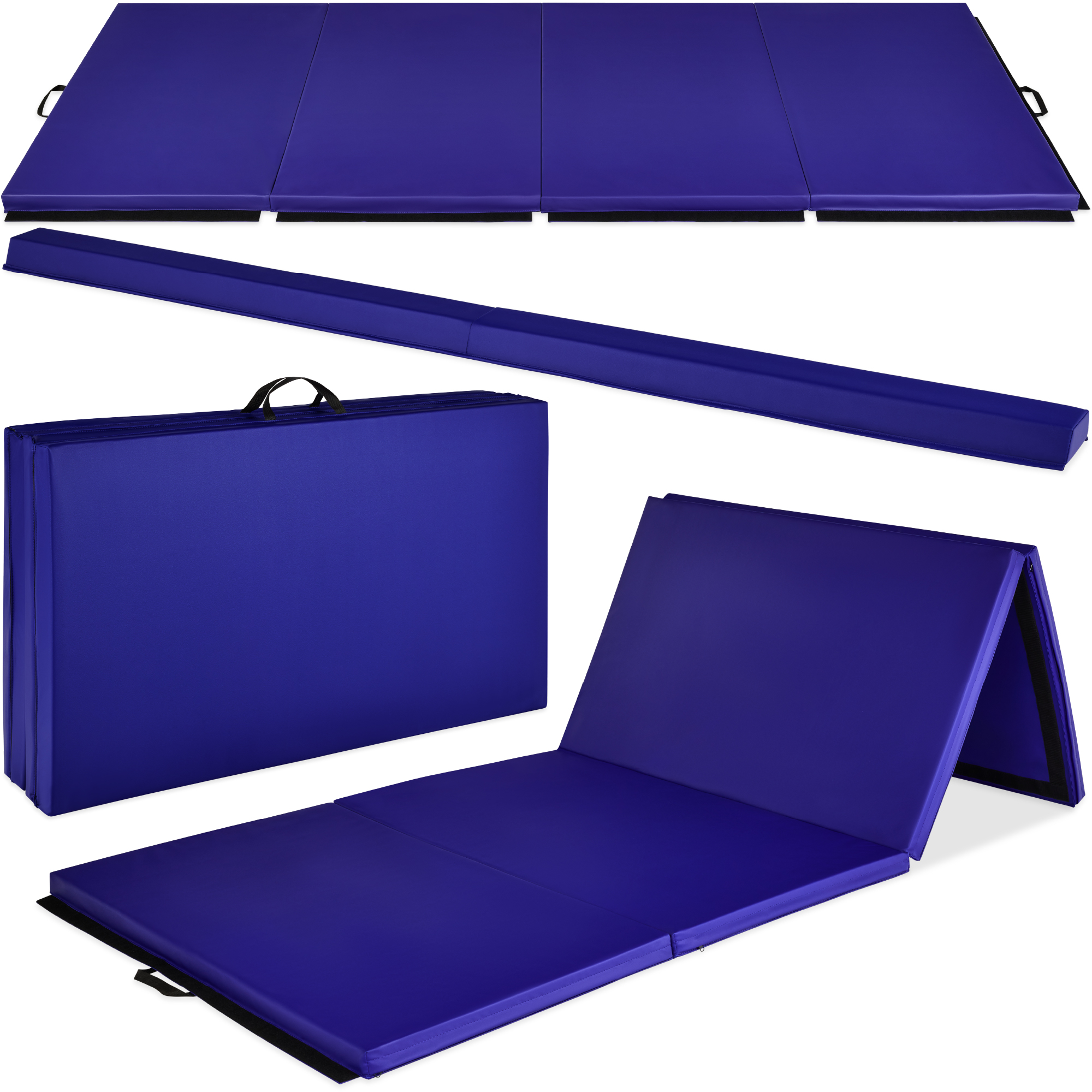 10ftx4ftx2in Folding Gym Mat 4-Panel w/ Carrying Handles & Folding Balance Beam - Royal Blue - Best Choice Products Online