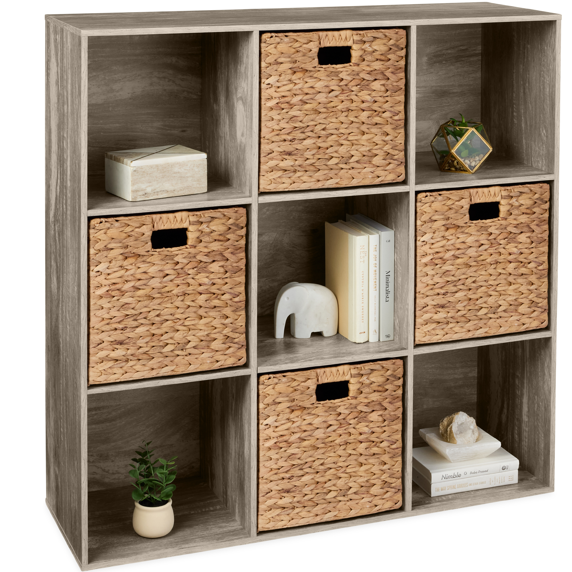 9-Cube Bookshelf, Display Storage System, Organizer w/ Removable Back Panels - Greige - Best Choice Products Online