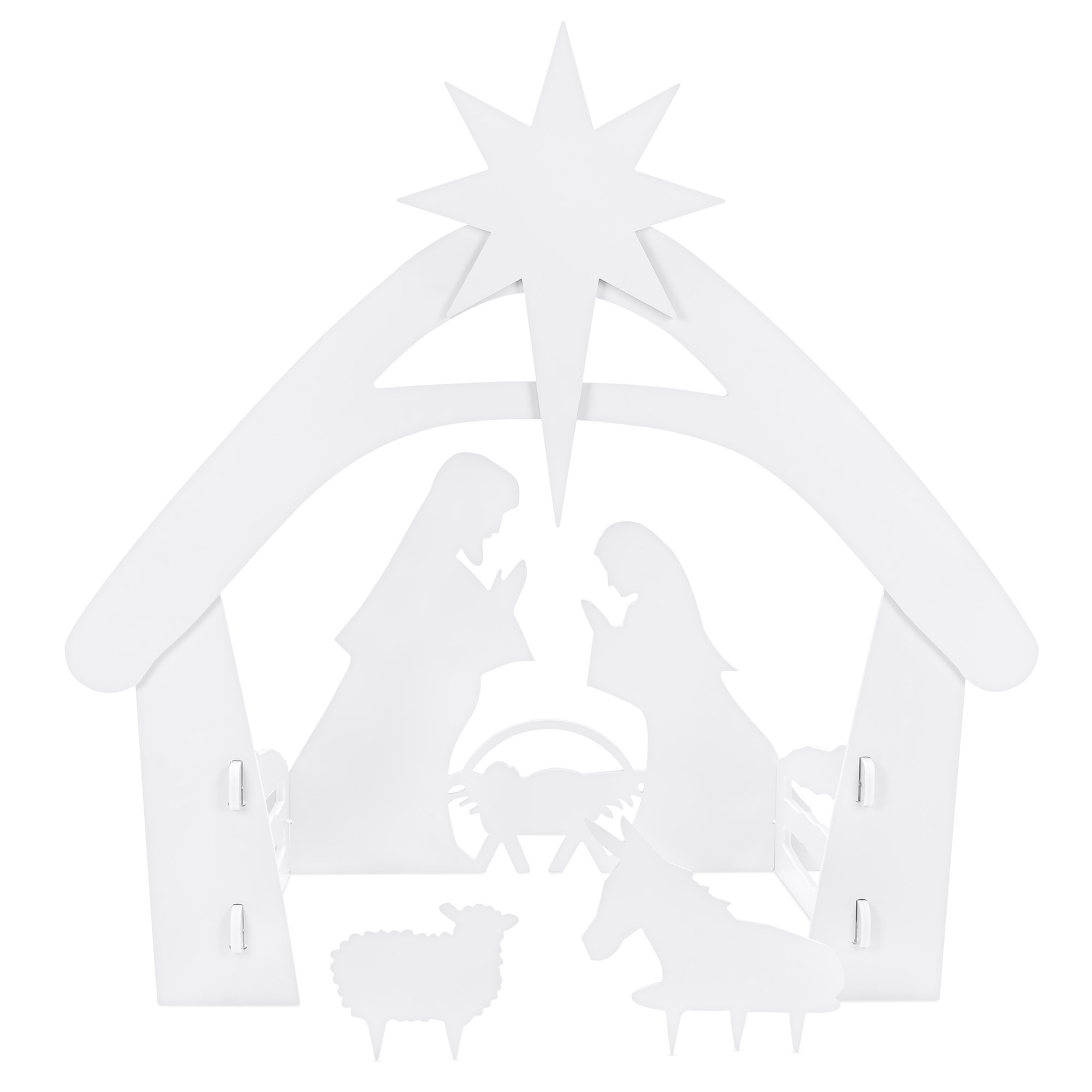 Nativity Scene 4ft - Christmas Holy Family Nativity Scene, Outdoor Yard Decoration w/ Water Resistant PVC - White