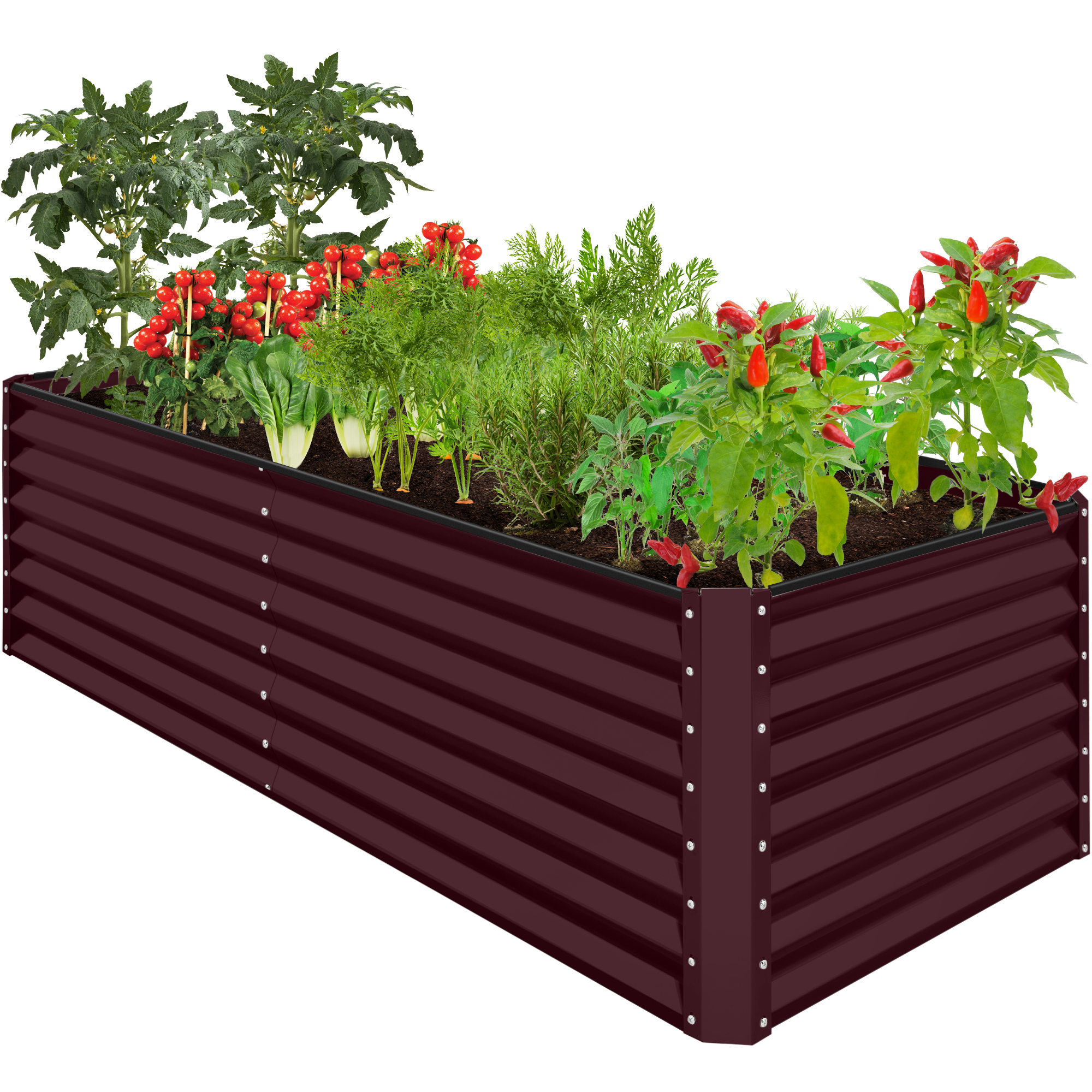 8x4x2ft Raised Metal Garden Bed Outdoor Planter Box For Vegetables, Flowers, Herbs, Succulents, 8x4x2ft - Burgundy - Best Choice Products Online