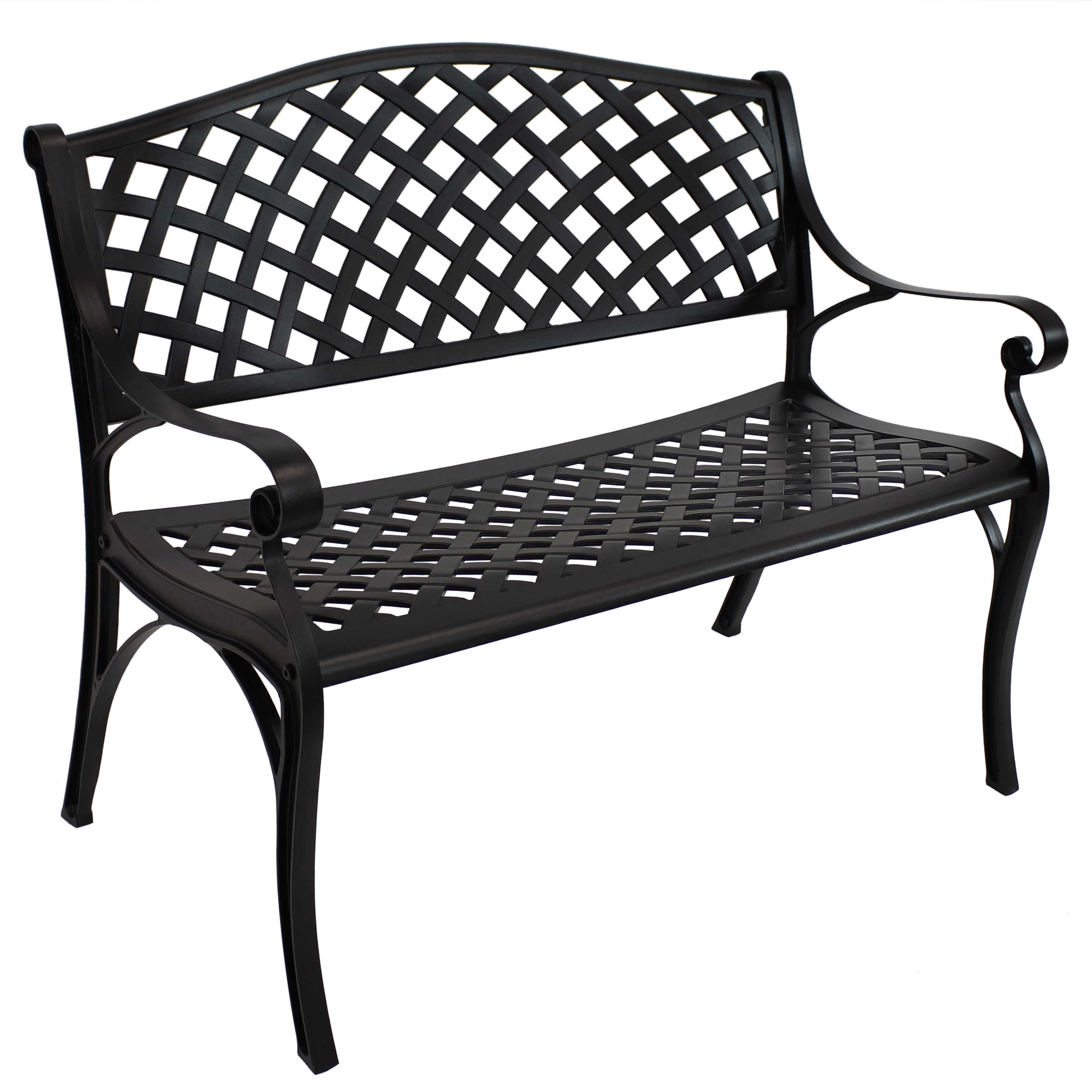 Sunnydaze Black Checkered Cast Aluminum Patio Garden Bench - 2 Person