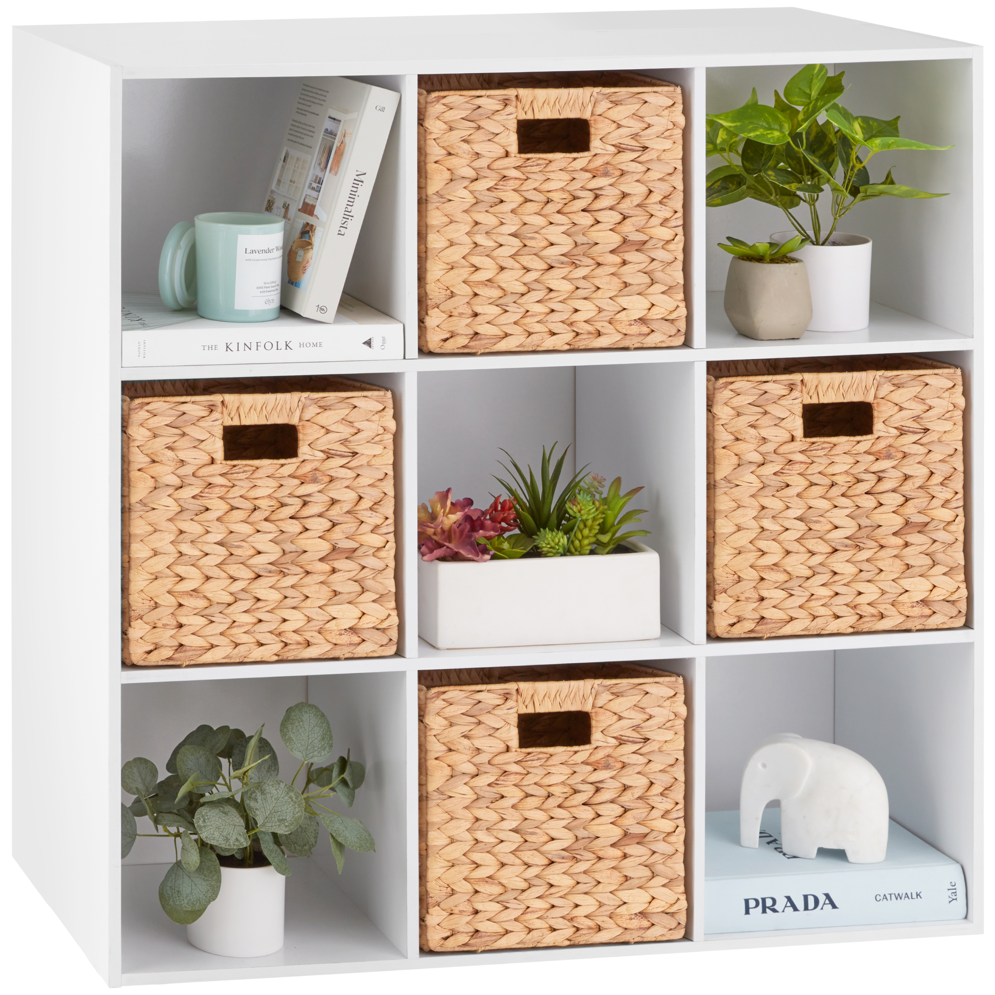 9-Cube Bookshelf, Display Storage System, Compartment Organizer w/ 3 Removable Back Panels - White - Best Choice Products Online