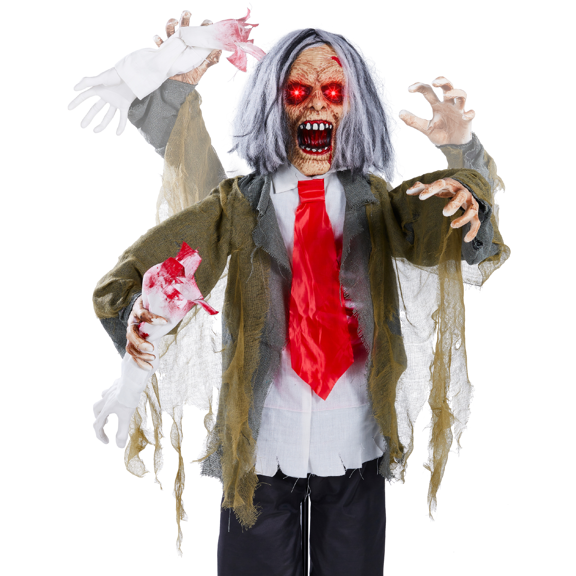 Rotten Ronnie Halloween Zombie Animatronic w/ Scary Sounds & Phrases, LED Eyes, Sound & Motion Activated - 5ft - Best Choice Products Online