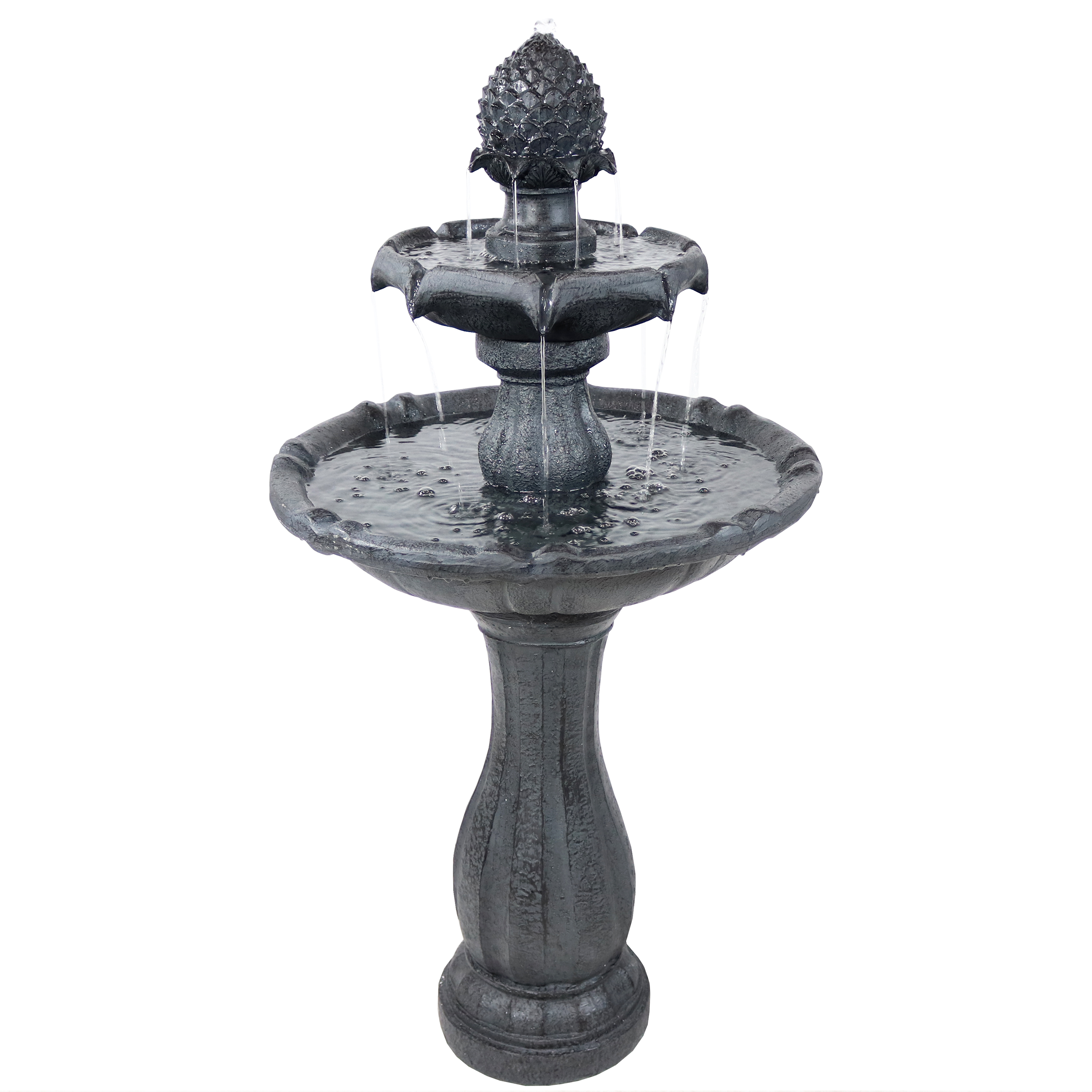 Sunnydaze 2-Tier Pineapple Solar Fountain with Battery Backup, Black Finish, 46 Inch Tall, No
