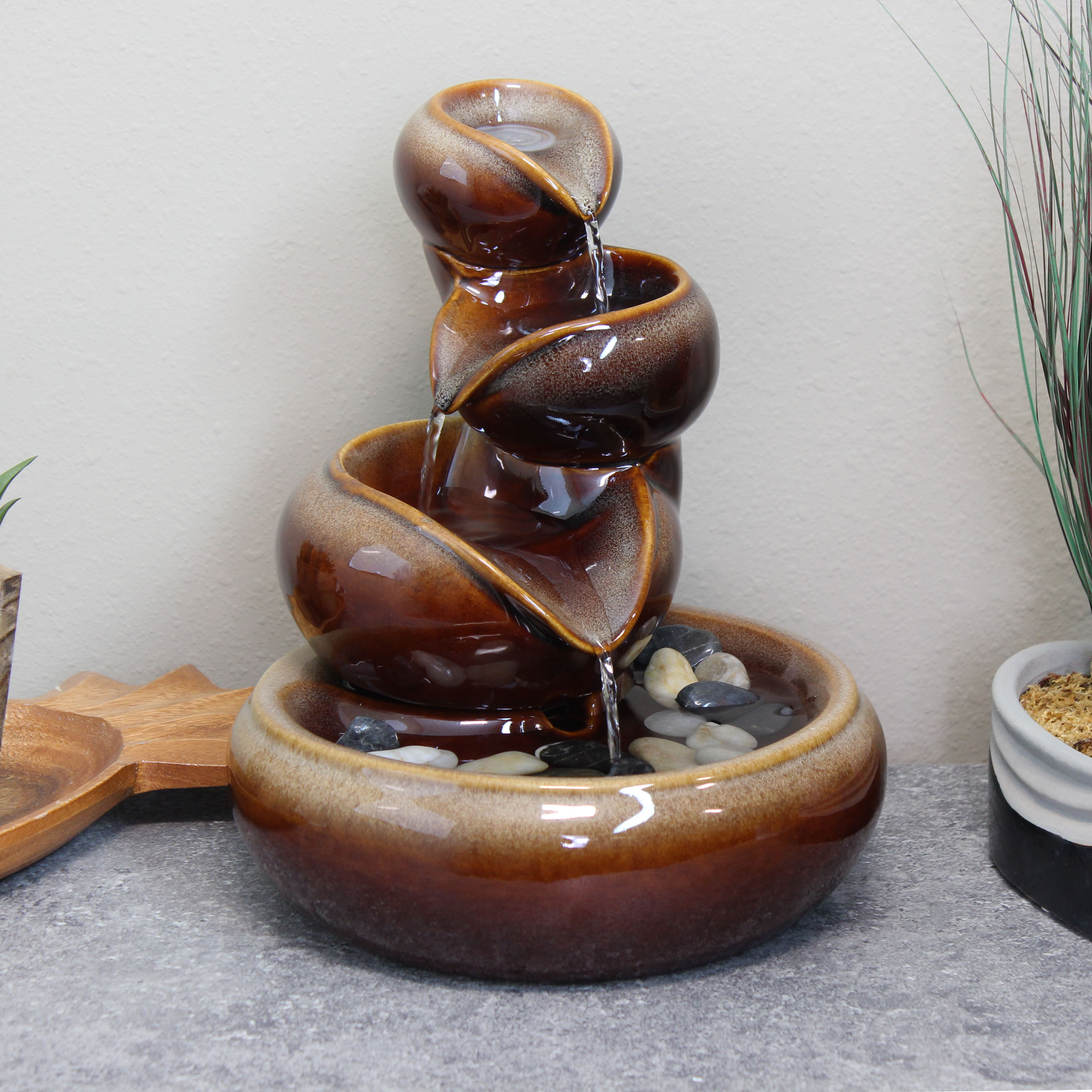 Sunnydaze Tiered Vessels Indoor Ceramic Tabletop Water Fountain - 10-Inch