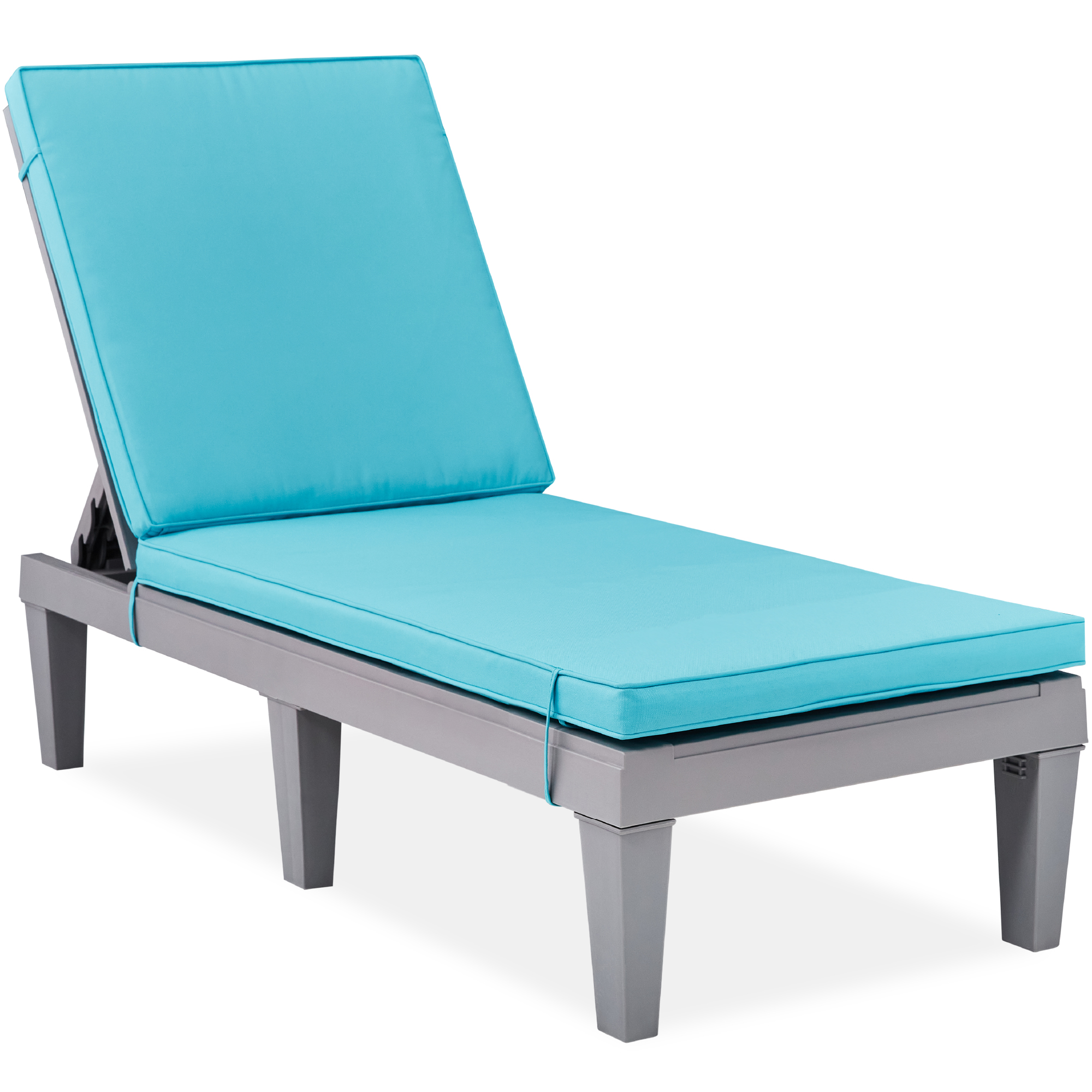 Outdoor Lounge Chair, Resin Patio Chaise Lounger w/ Seat Cushion, 5 Positions - Gray/Teal - Best Choice Products Online