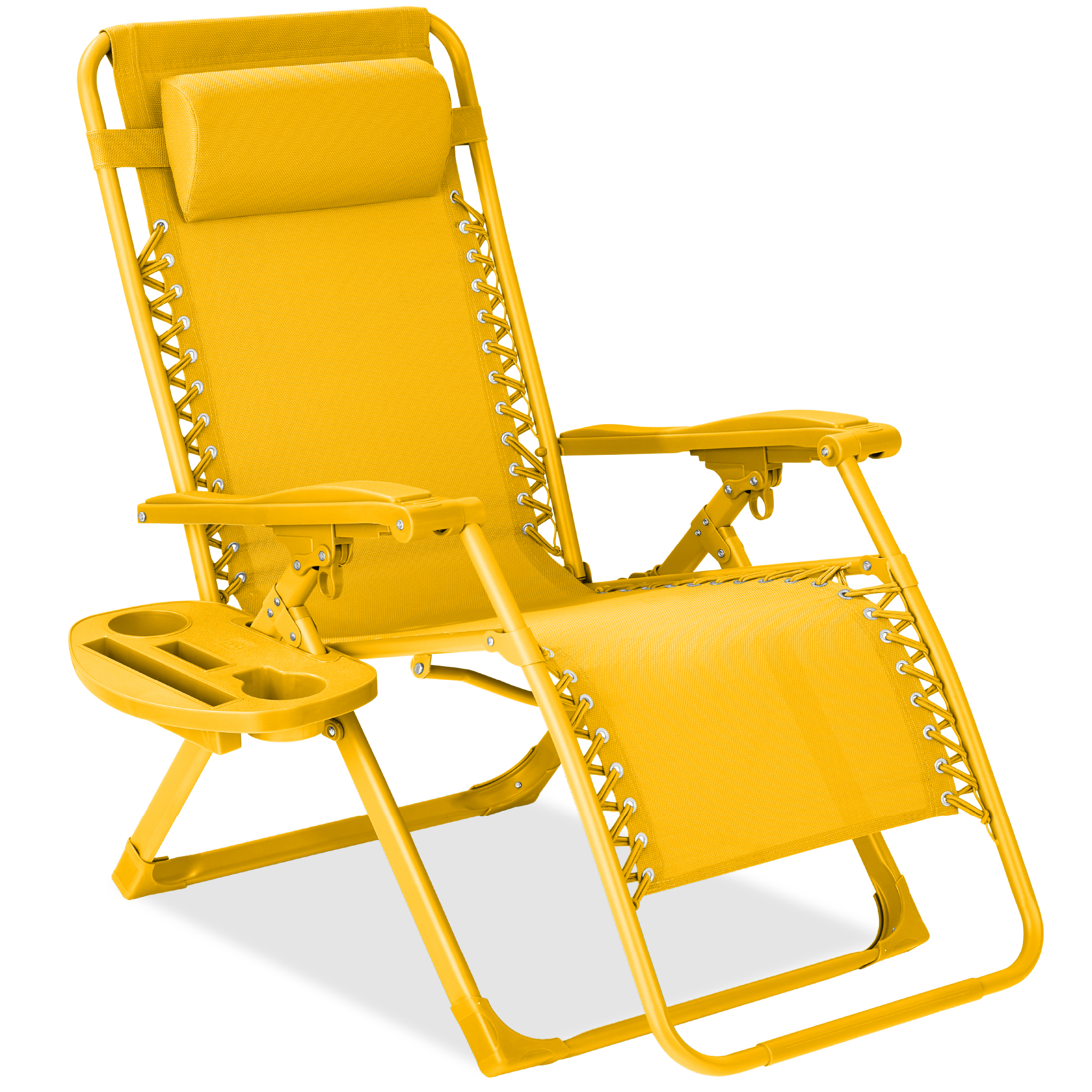 Zero Gravity Chair, Folding Patio Recliner w/ Side Tray, Headrest - Sunflower - Best Choice Products Online