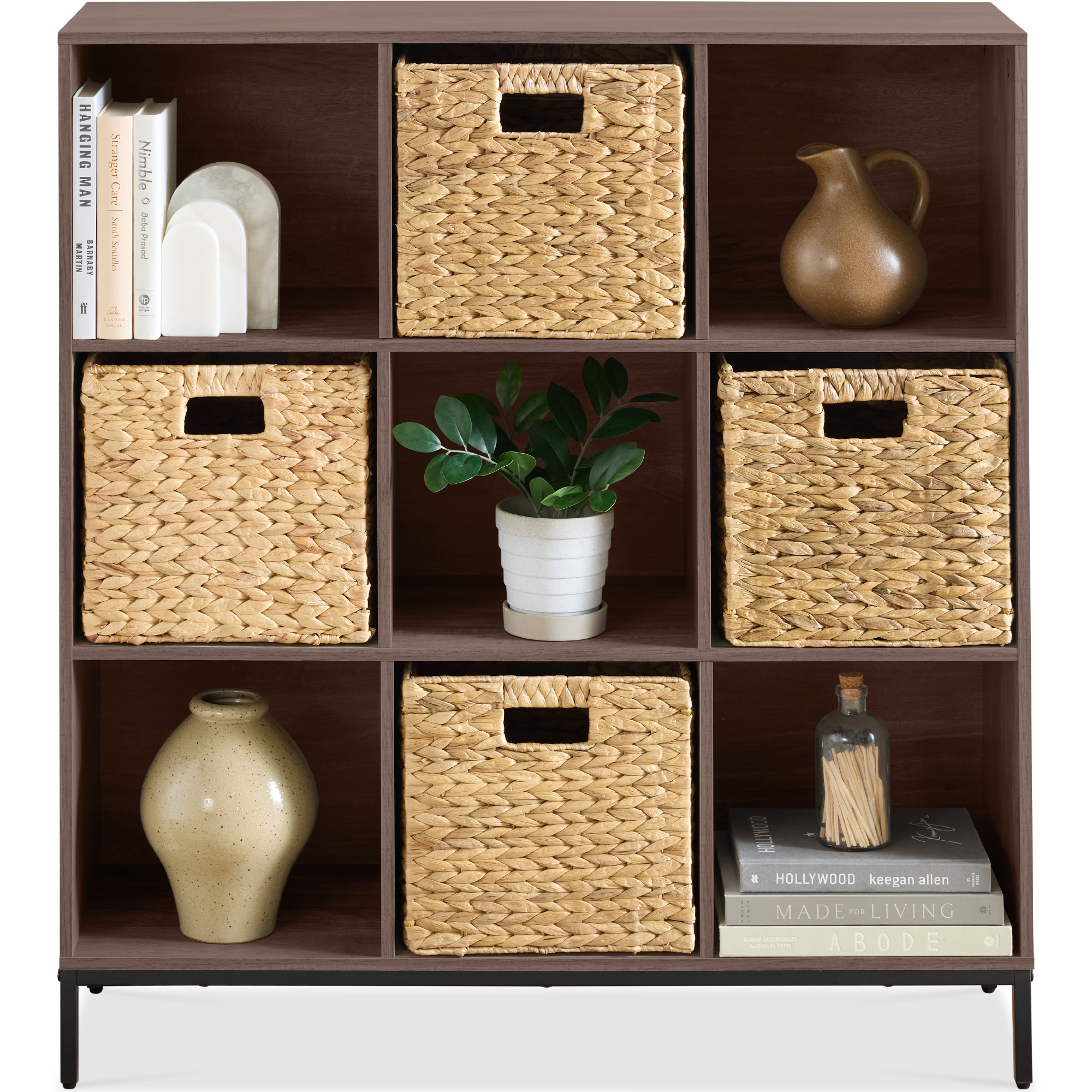 Best Choice Products Elevated 9-Cube Storage Organizer, 11in Shelf, Bookcase, Display Shelf, w/ Metal Legs  Walnut - Walnut