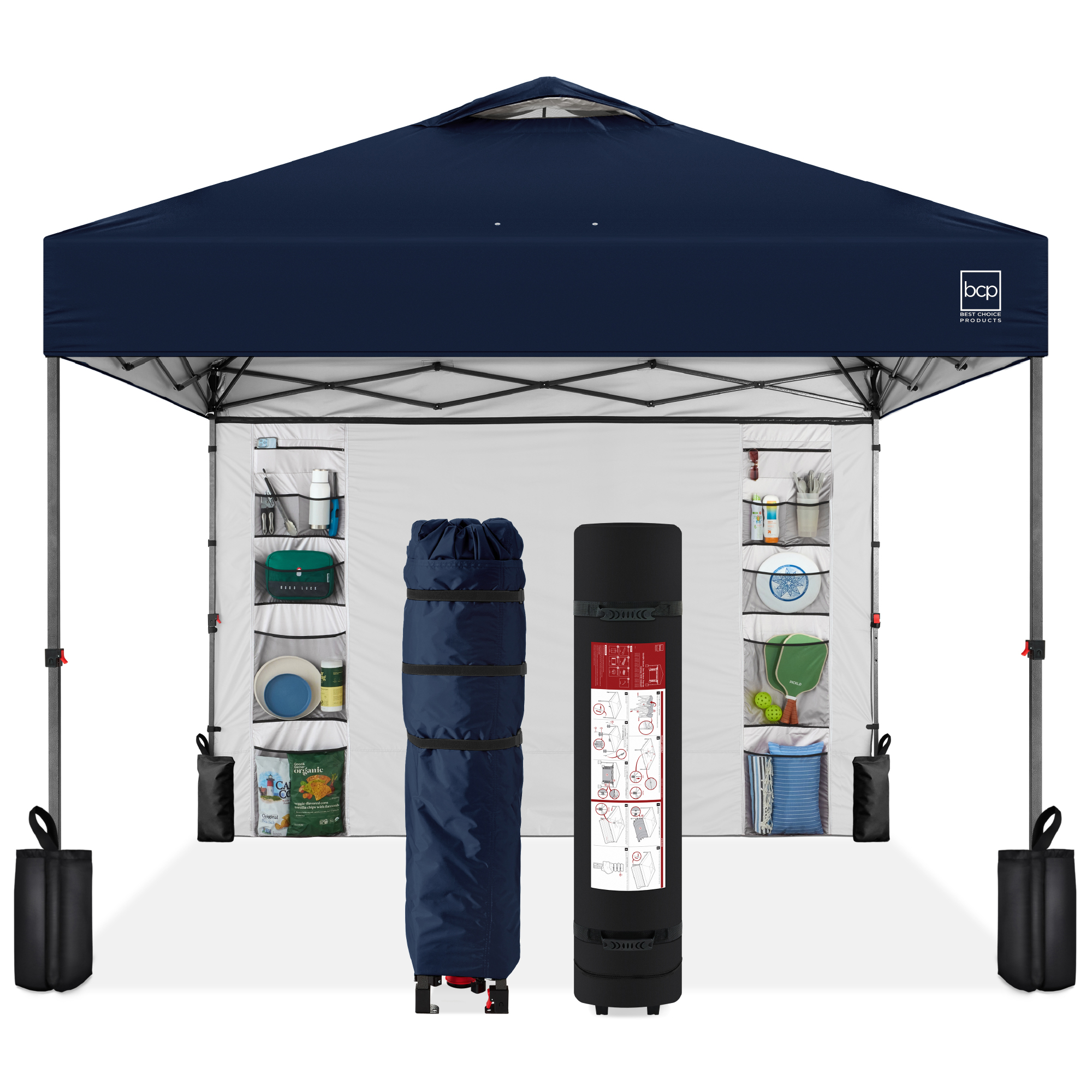 10x10ft Easy Setup Pop Up Canopy, Portable Tent w/ Side Wall, 1-Button Push, Case - Navy Blue - Best Choice Products Online