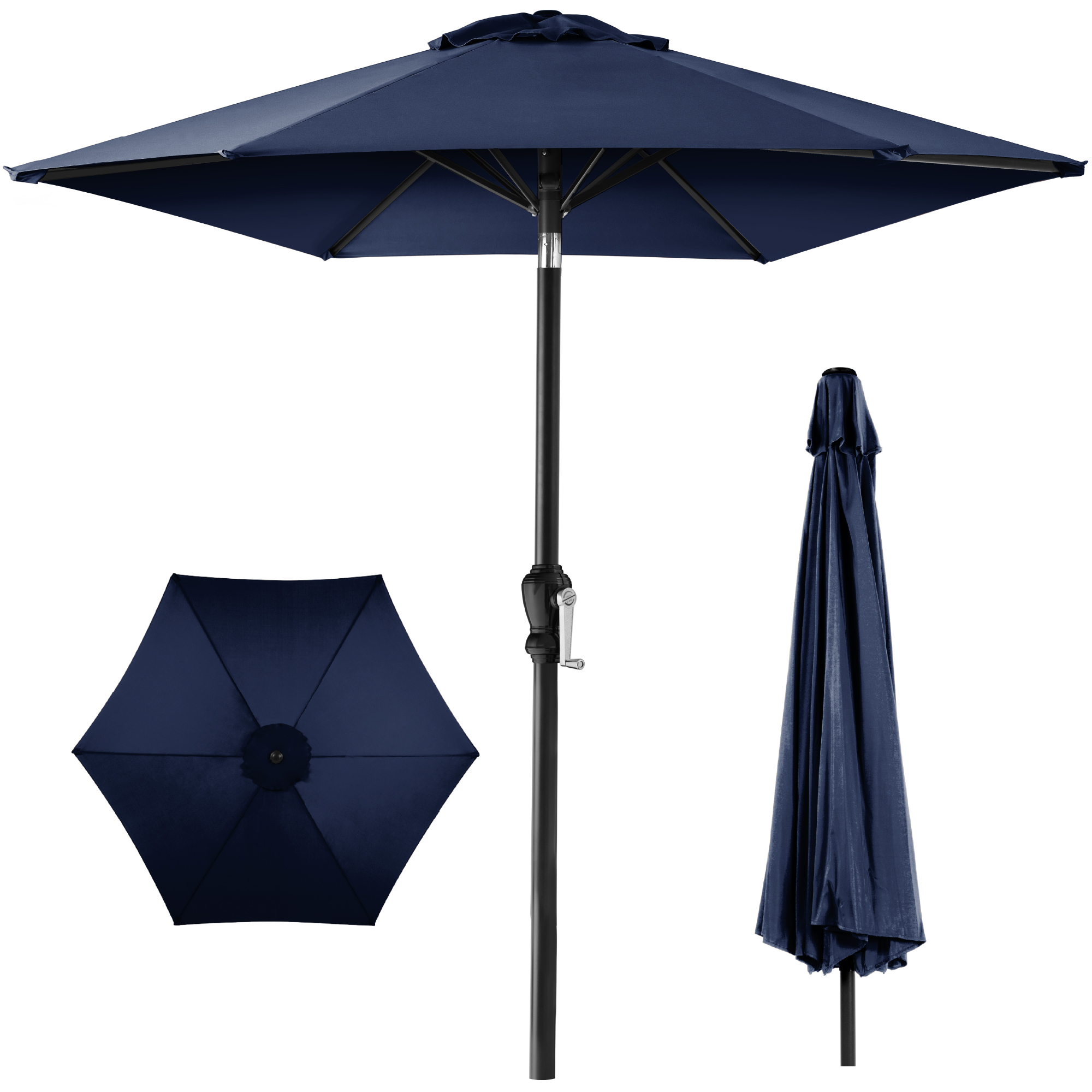 10ft Outdoor Steel Market Patio Umbrella w/ Crank, Tilt Push Button, 6 Ribs - Navy Blue - Best Choice Products Online