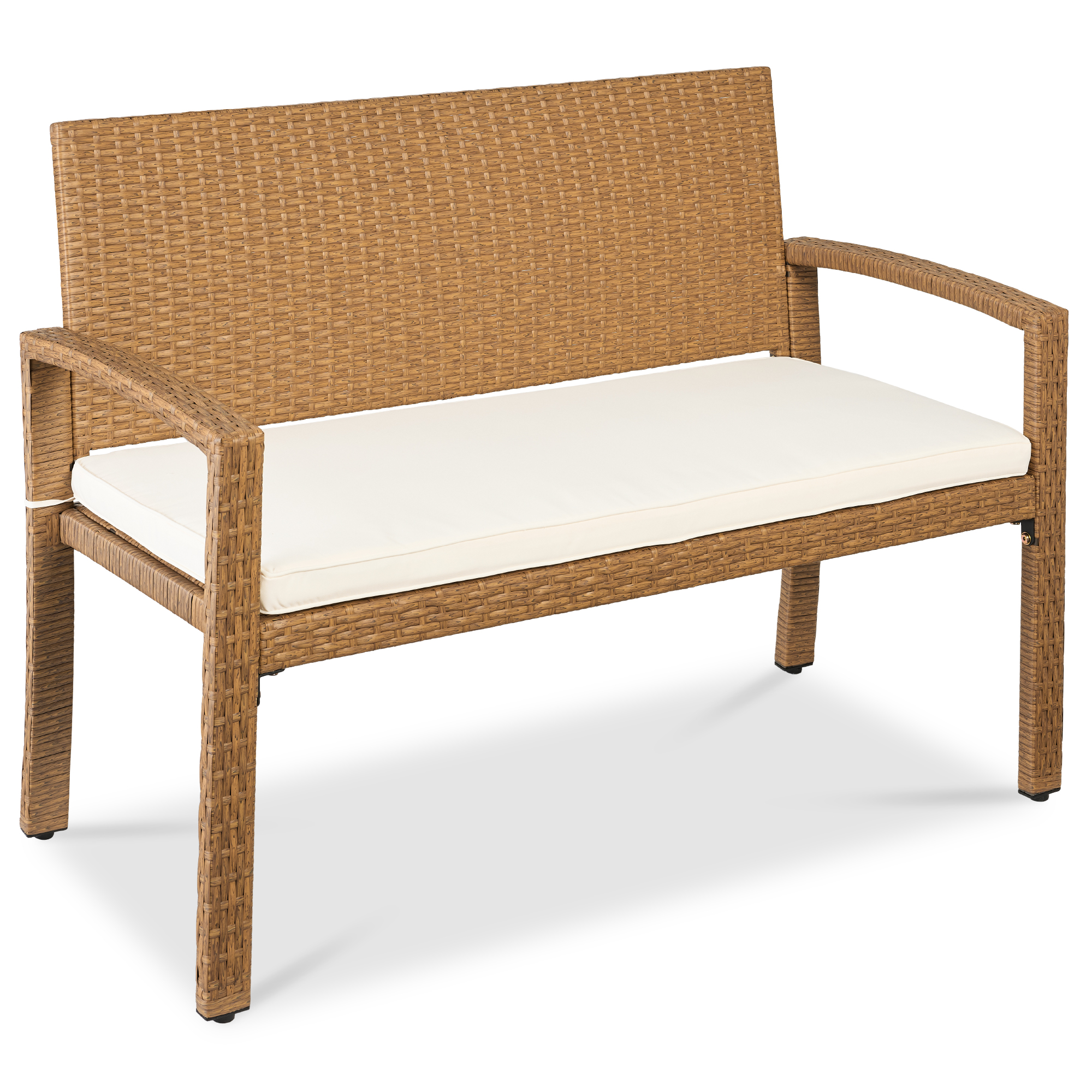 2-Person Wicker Bench, Outdoor Patio Garden Porch Furniture w/ 700lb Capacity, Cushion - Ivory/Natural - Best Choice Products Online