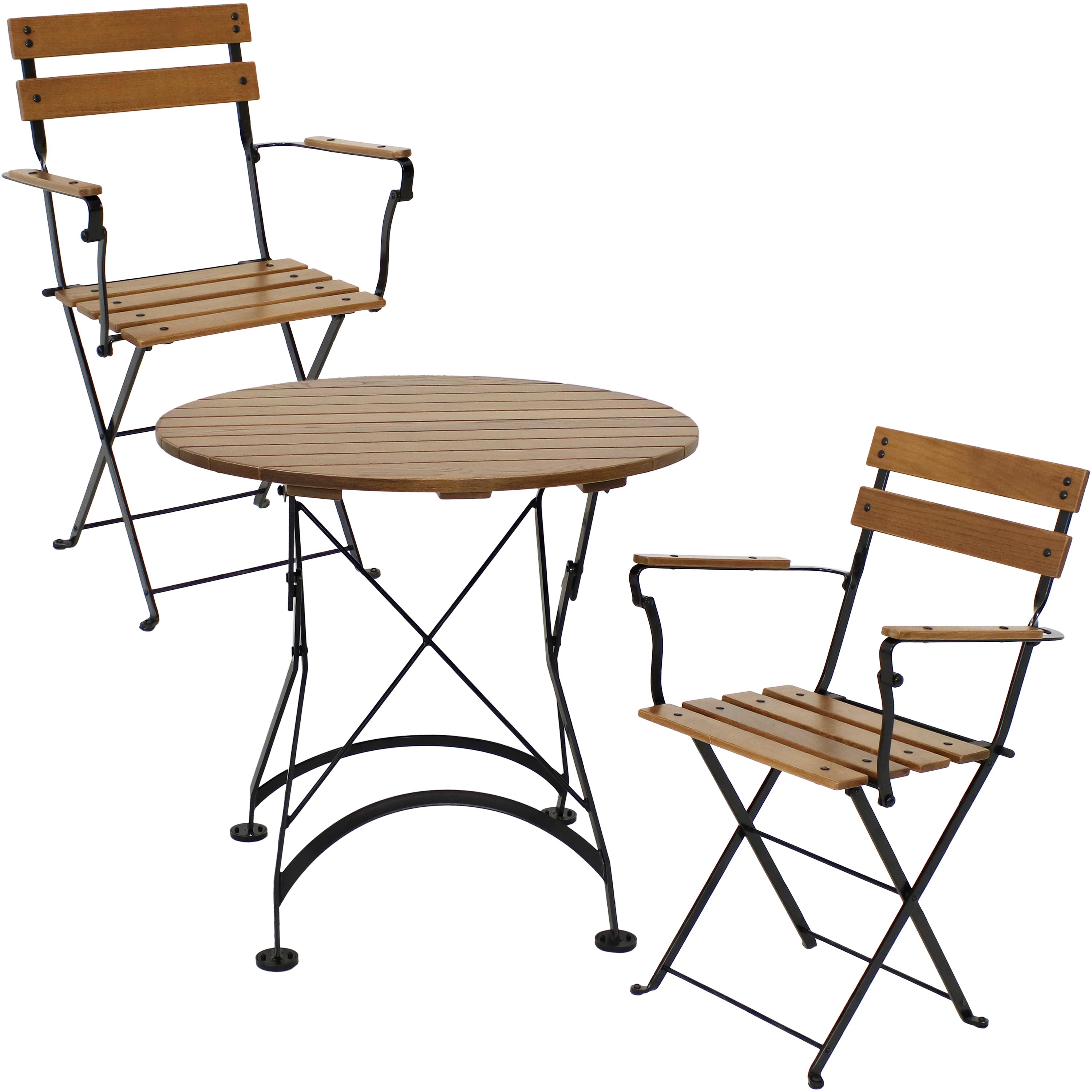 Sunnydaze Basic European Chestnut Wood 3-Piece Bistro Table and Chairs Set