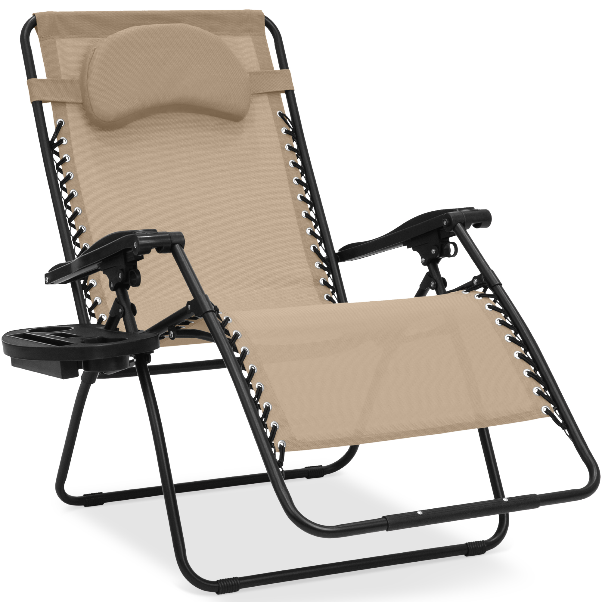Oversized Zero Gravity Chair w/ Pillow, Cupholder, Folding Outdoor Lounge Recliner For Patio & Pool - Sand - Best Choice Products Online