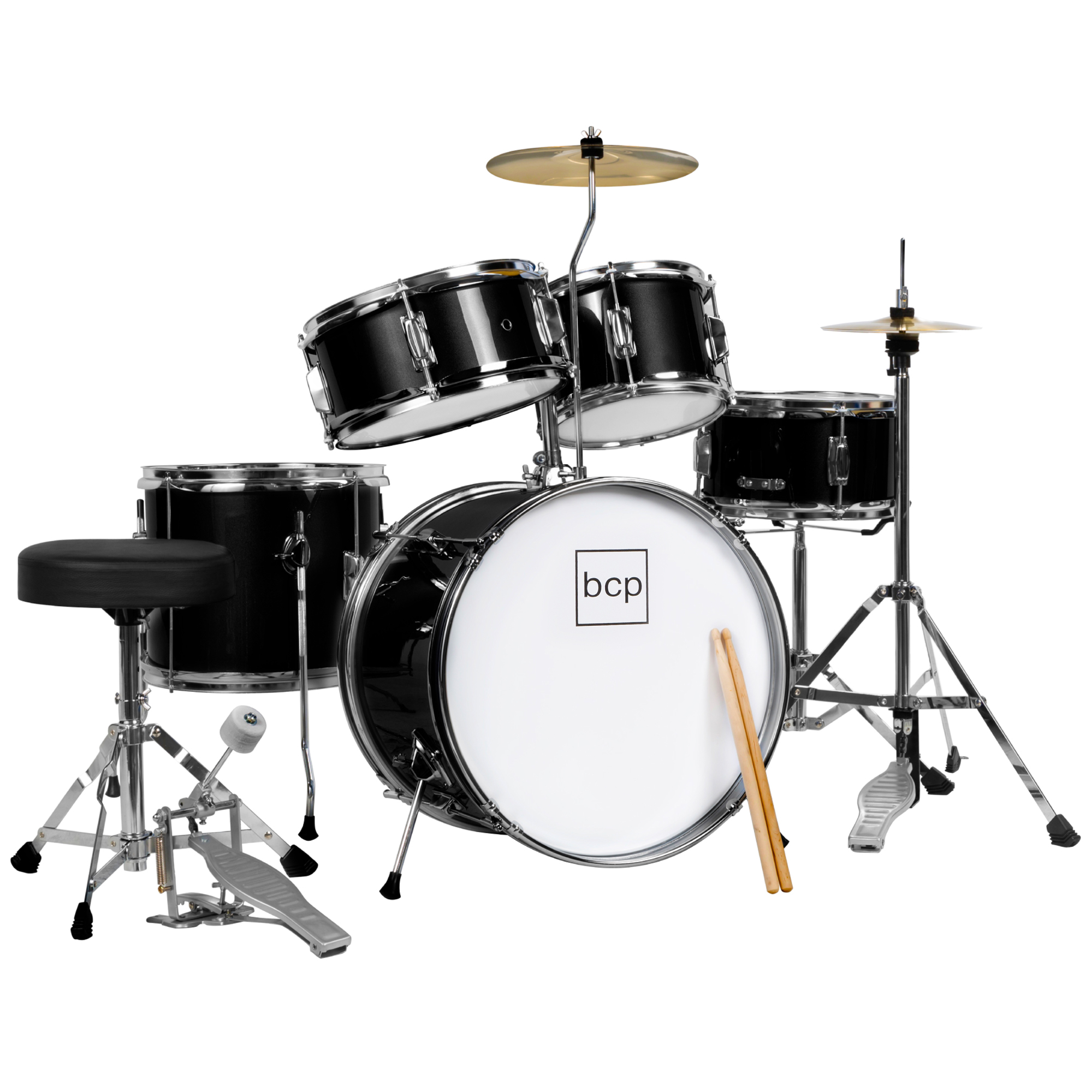 5-Piece Junior Size Drum Set, Percussion Instrument Starter Kit For Kids & Beginners w/ Stool - Black - Best Choice Products Online