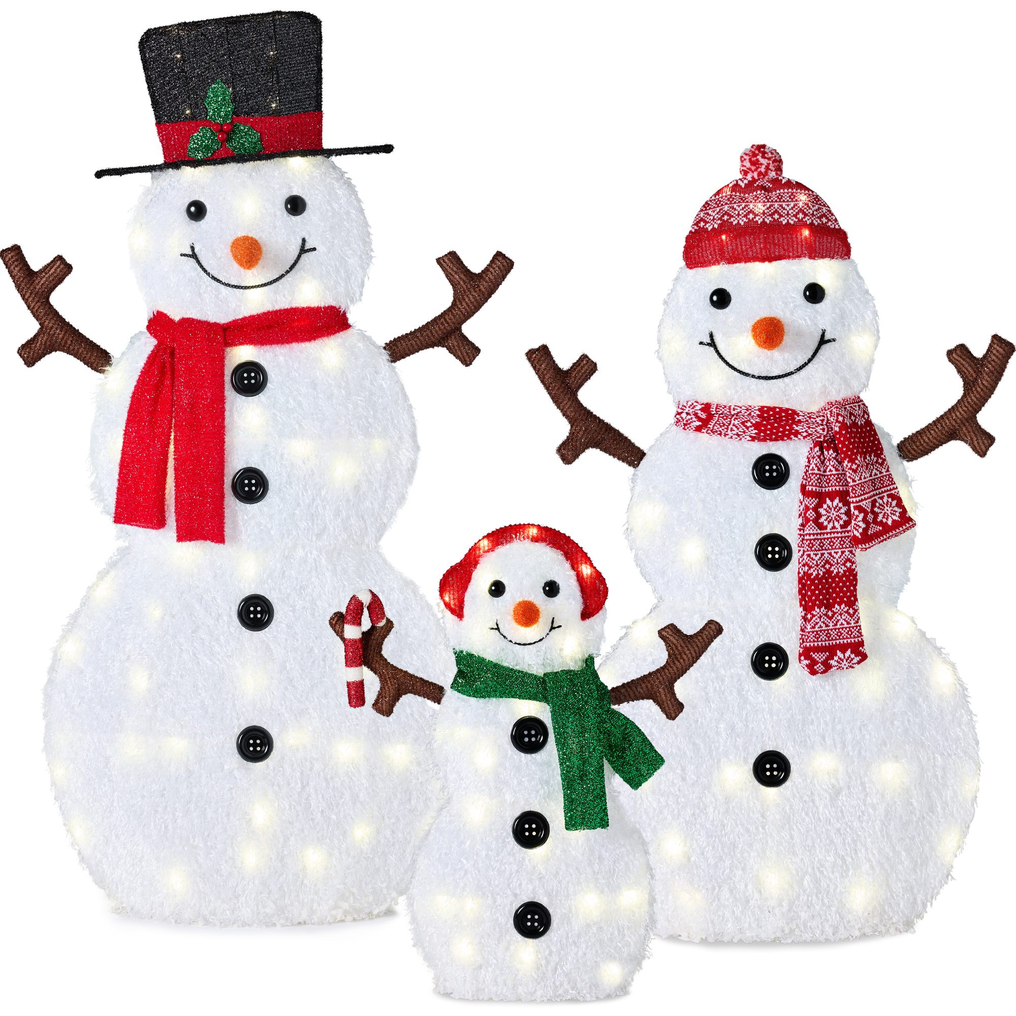 3-Piece 2D Lighted Snowman Family Set Outdoor Yard Décor w/ 135 Twinkling LED Lights - Best Choice Products Online