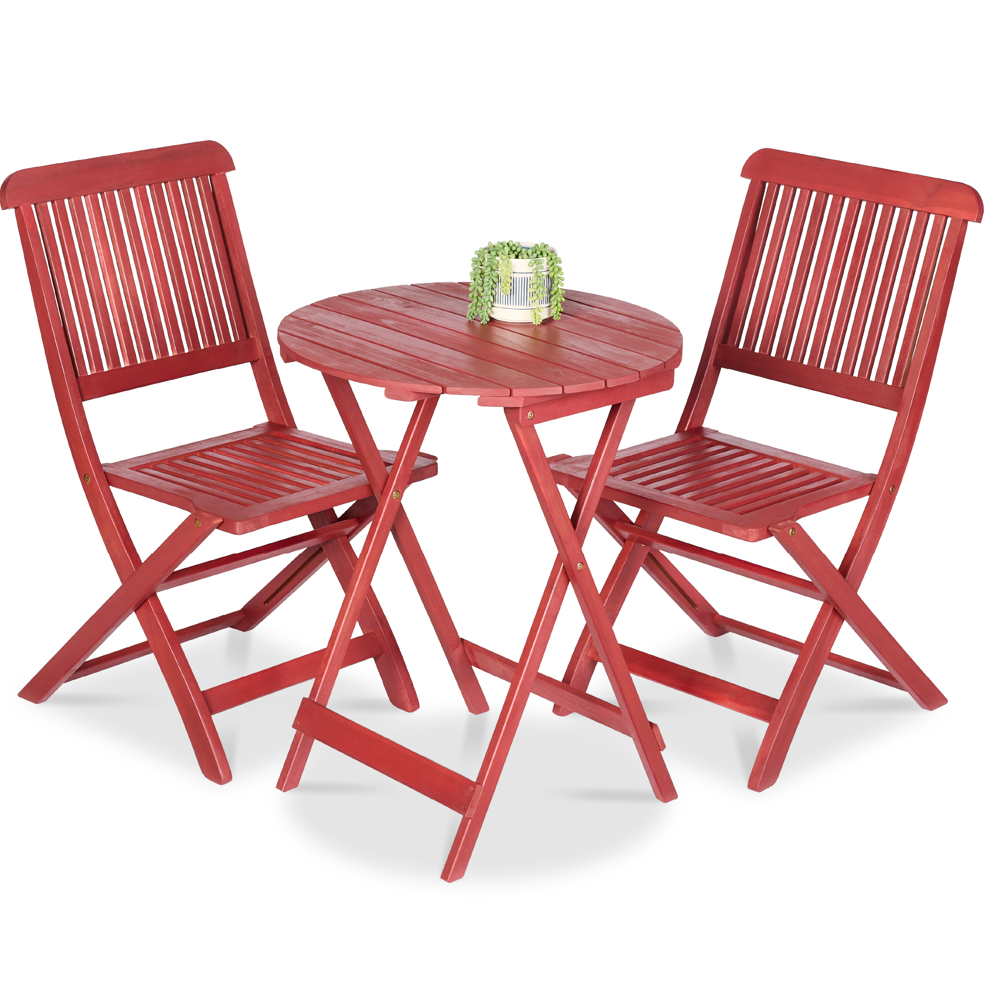 3-Piece Acacia Wood Bistro Set, Folding Patio Furniture w/ 2 Chairs, Table - Ruby - Best Choice Products Online