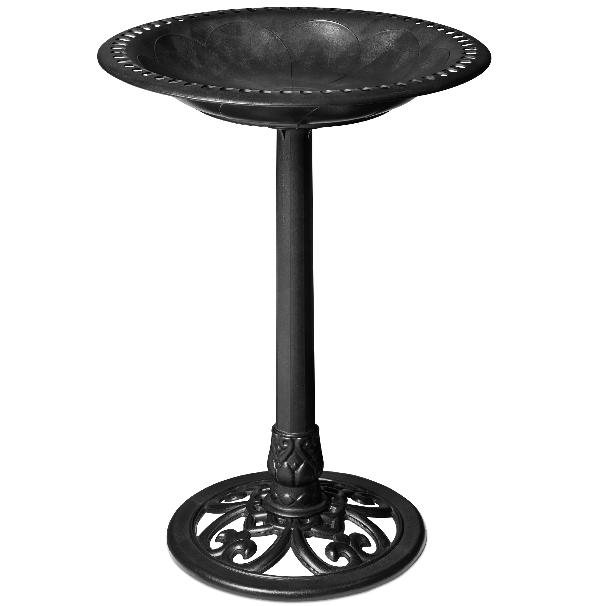 Vintage Outdoor Garden Bird Bath Accent w/ Fleur-de-Lis Accents - Black - Best Choice Products Online