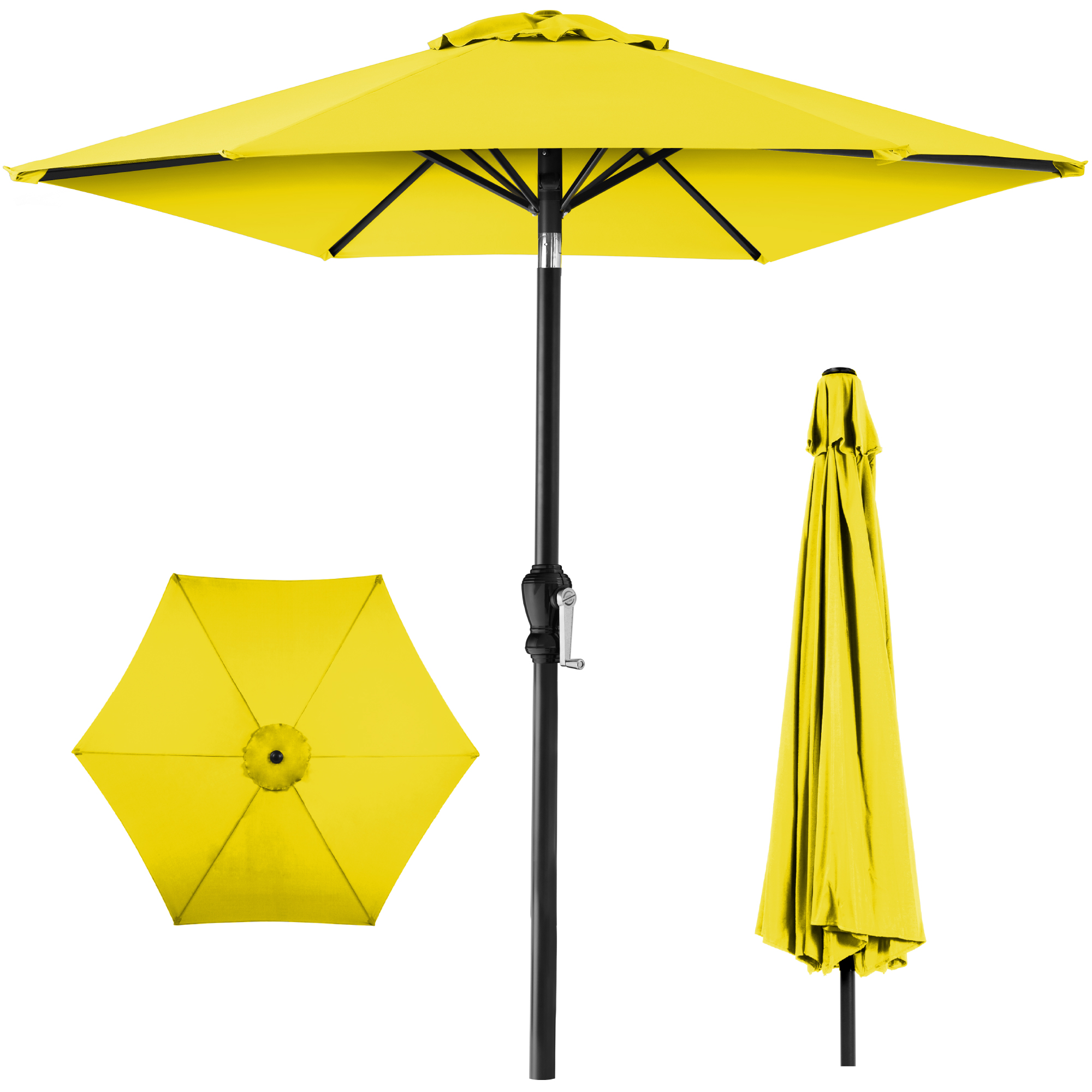 10ft Outdoor Steel Market Patio Umbrella w/ Crank, Tilt Push Button, 6 Ribs - Yellow - Best Choice Products Online