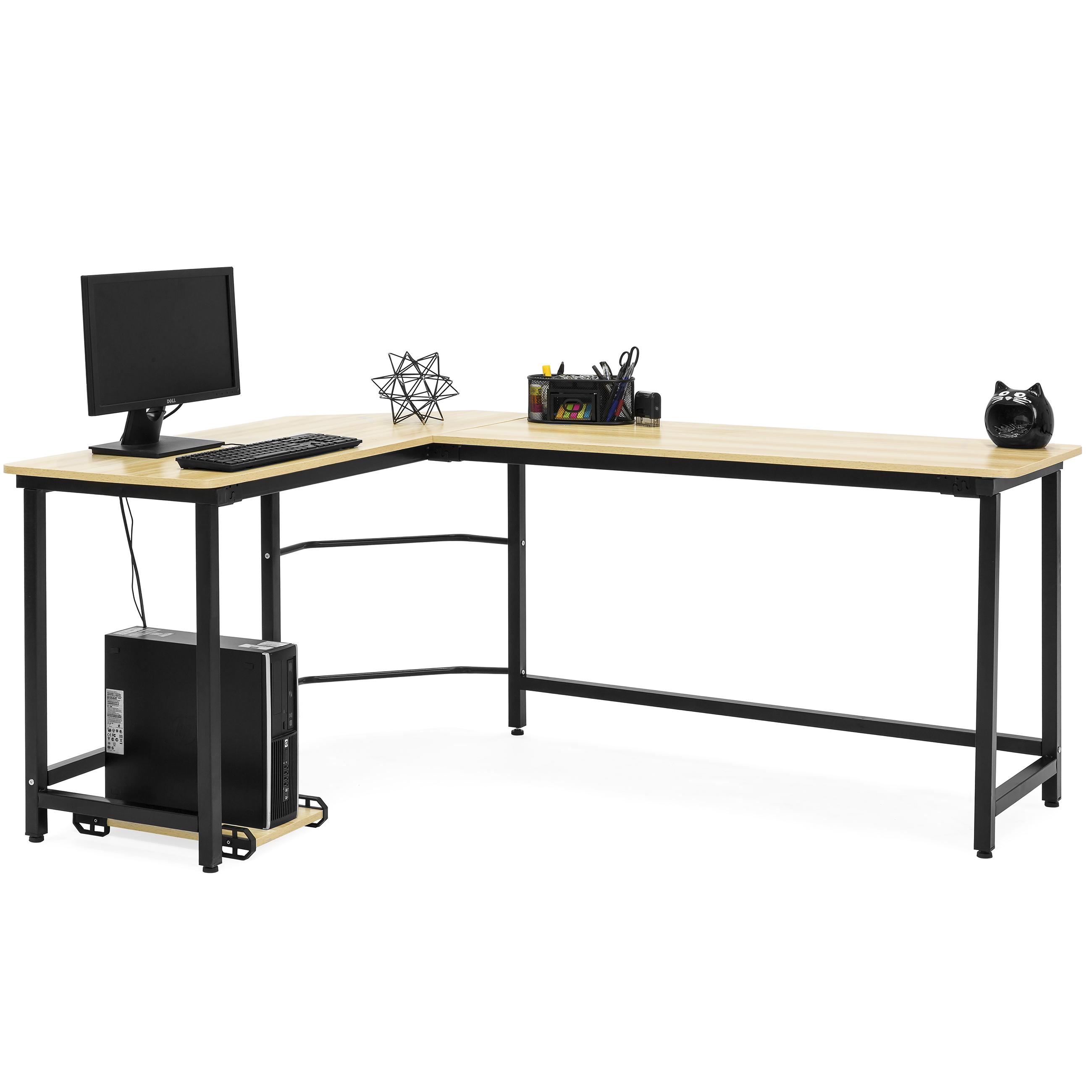 Best Choice Products Modern L-Shaped Corner Desk w/ CPU Stand - Light Brown