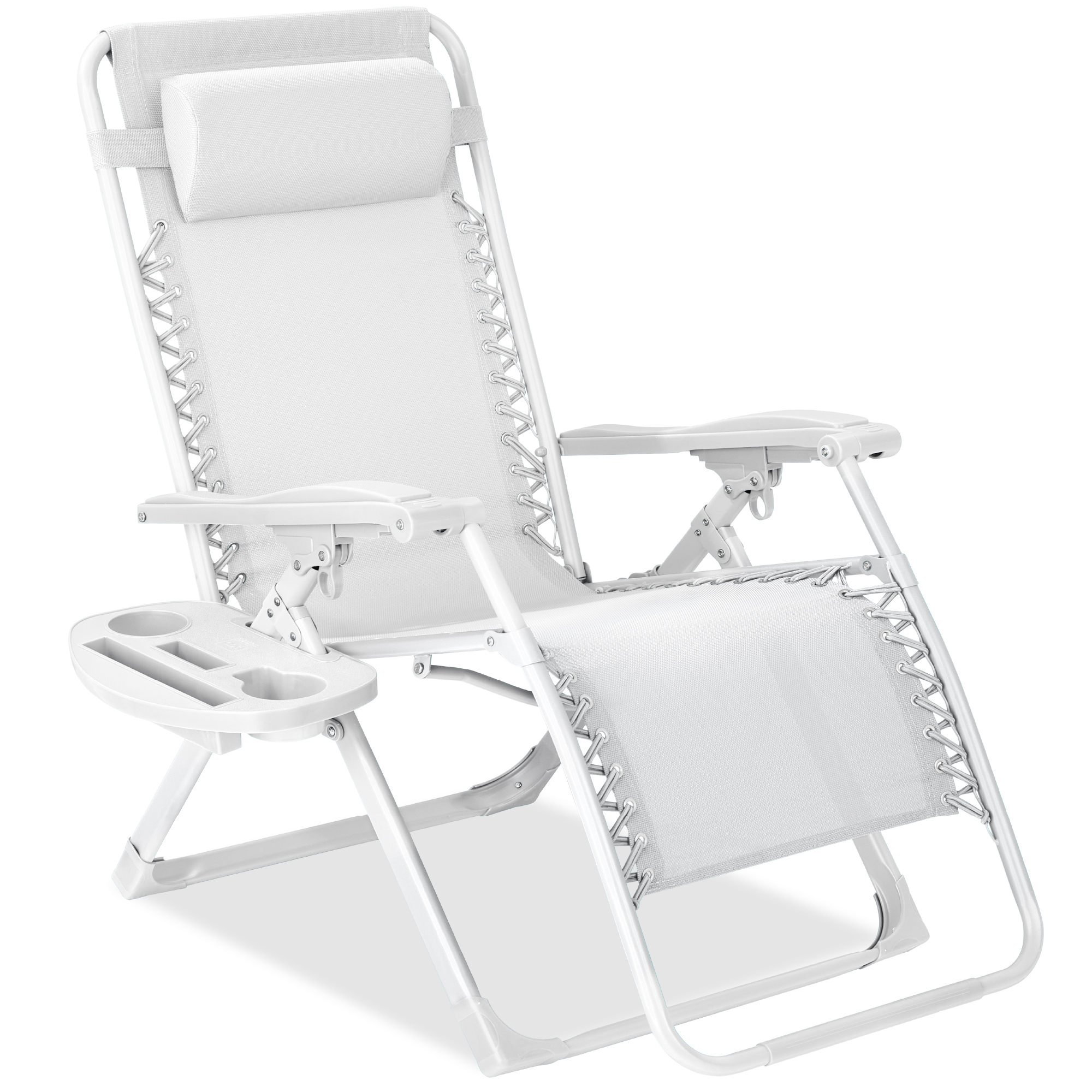 Zero Gravity Chair, Folding Patio Recliner w/ Side Tray, Headrest - Snow - Best Choice Products Online