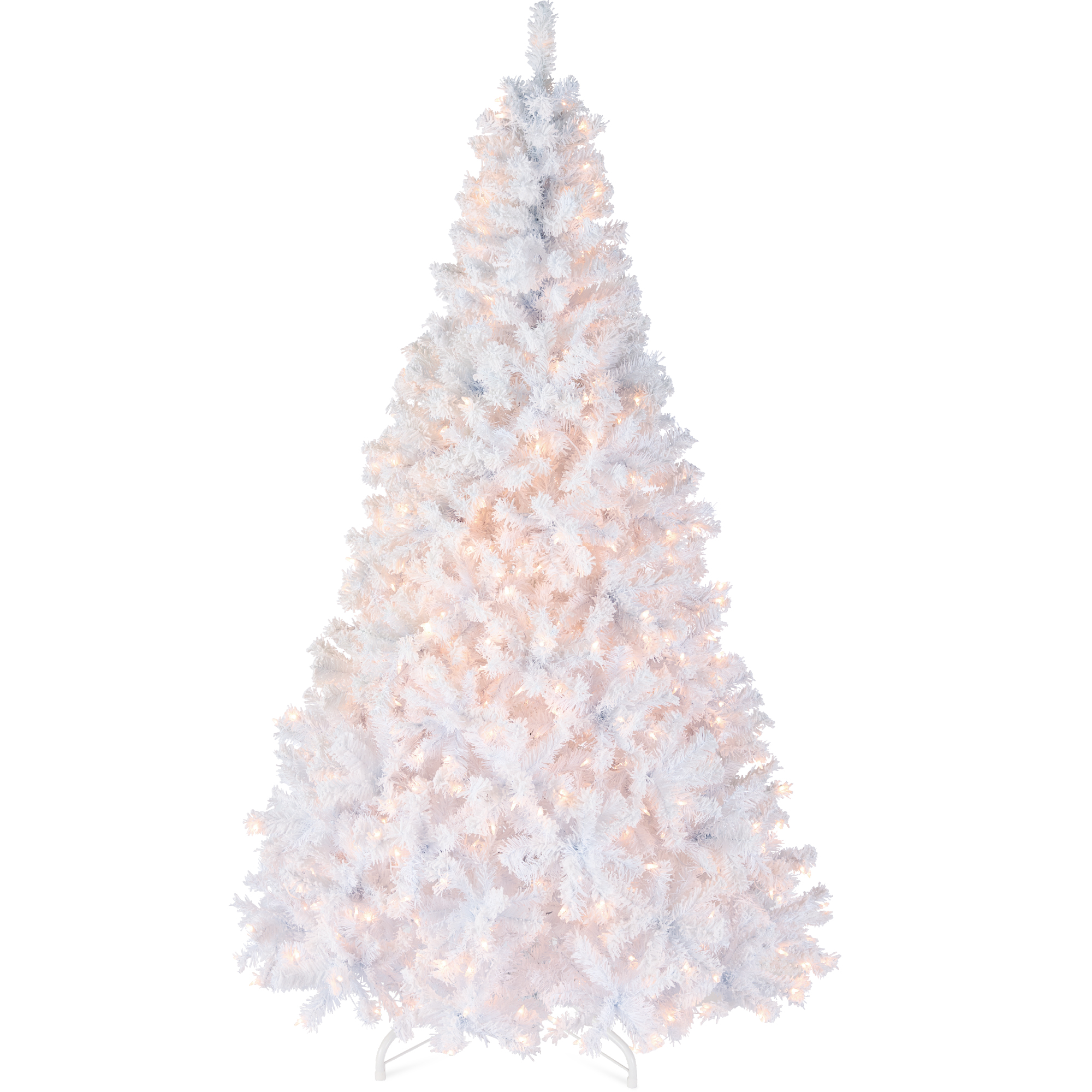 9ft White Pre-Lit Christmas Pine Tree w/ Flocked Branches, 900 Warm White Lights - Best Choice Products Online
