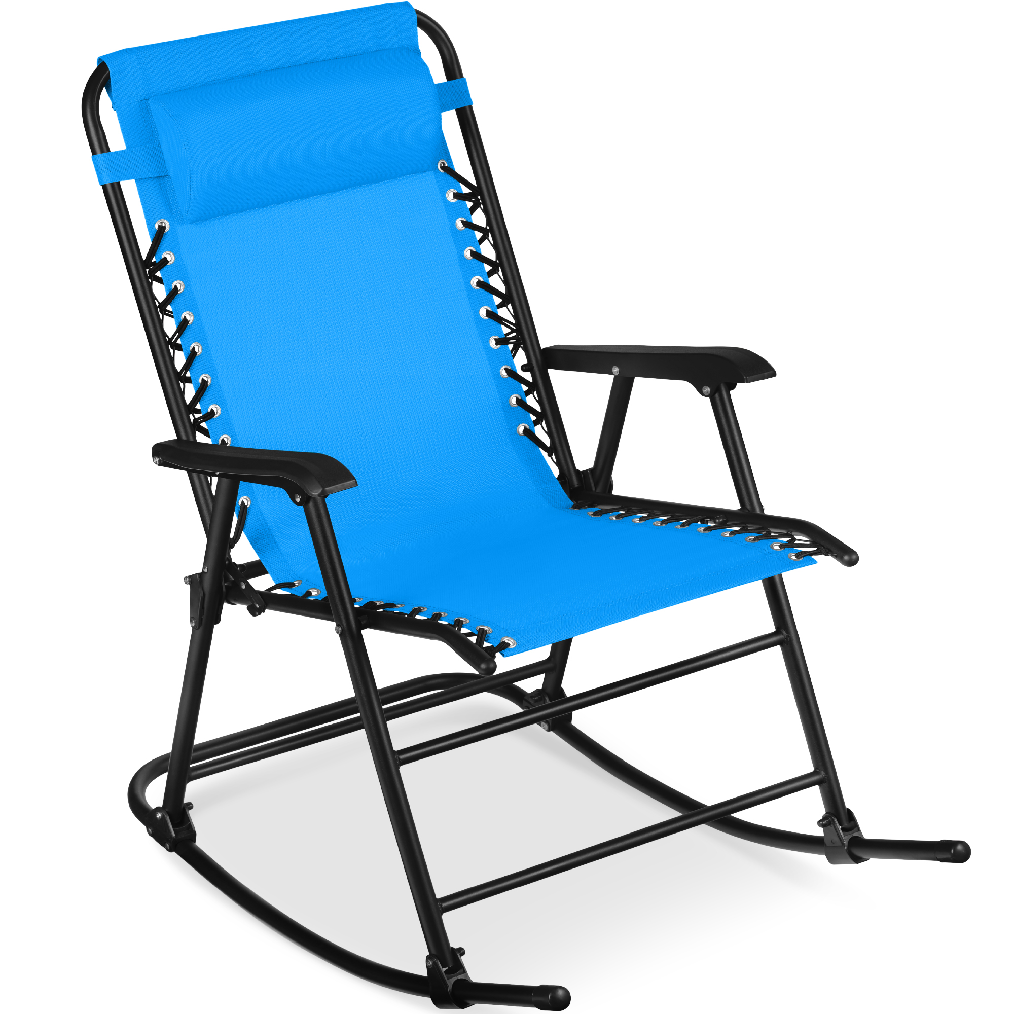Folding Outdoor Zero Gravity Rocking Lounge Chair w/ Headrest Pillow - Aqua Blue - Best Choice Products Online