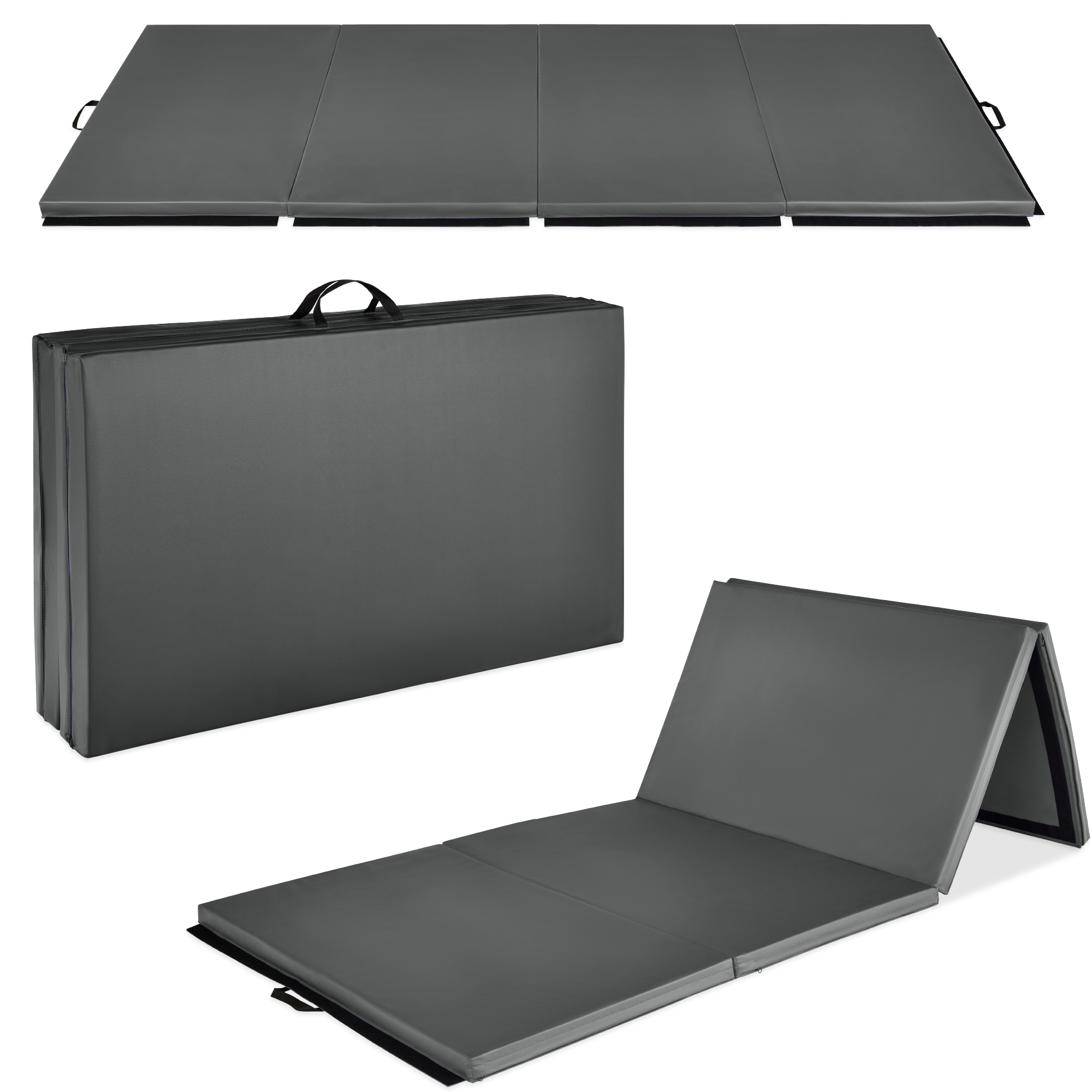 Folding Gymnastics Mat 4-Panel Exercise Workout Fitness Floor Mat w/ Handles, 10ftx4ftx2in - Charcoal - Best Choice Products Online
