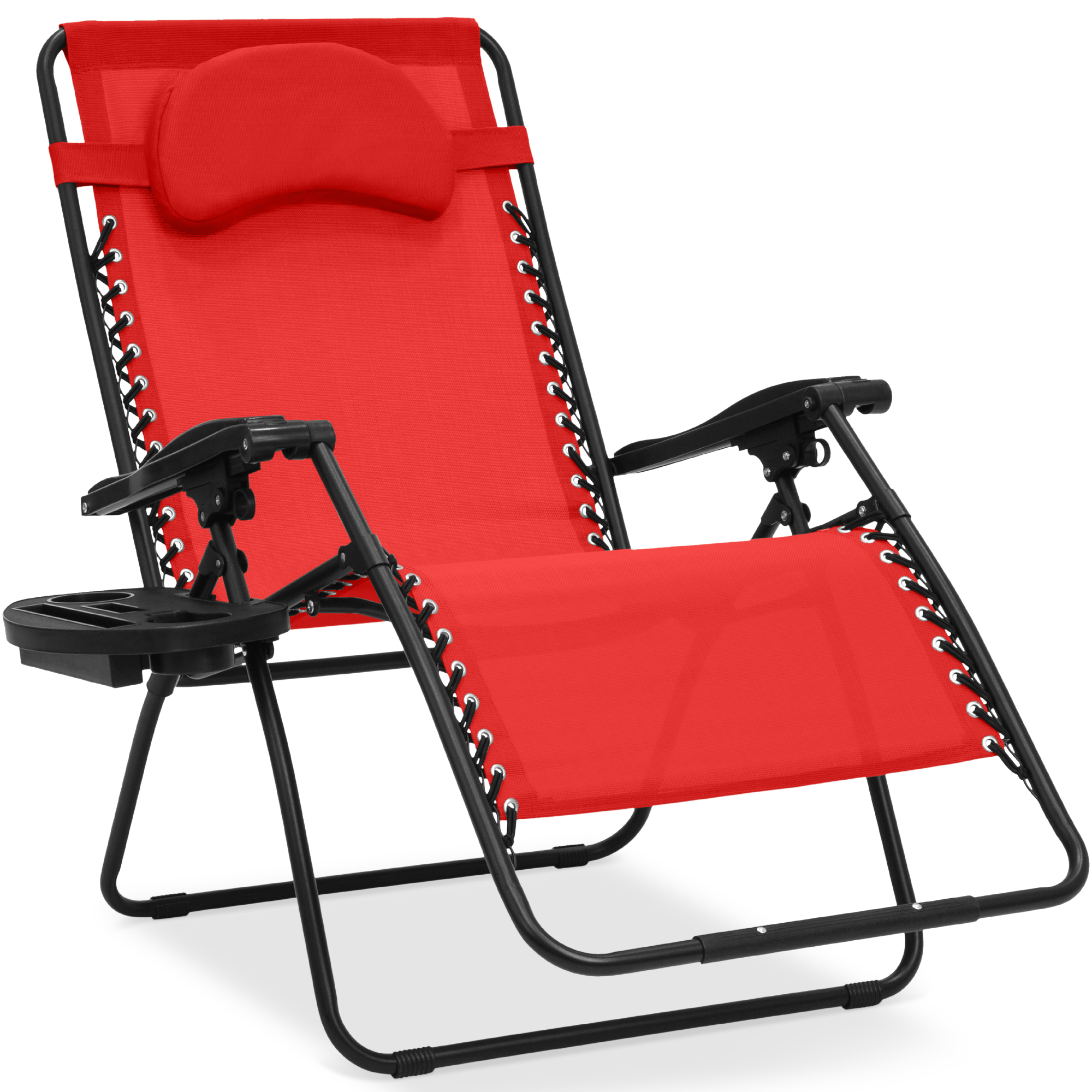 Oversized Zero Gravity Chair w/ Pillow, Cupholder, Folding Outdoor Lounge Recliner For Patio & Pool - Crimson Red - Best Choice Products Online