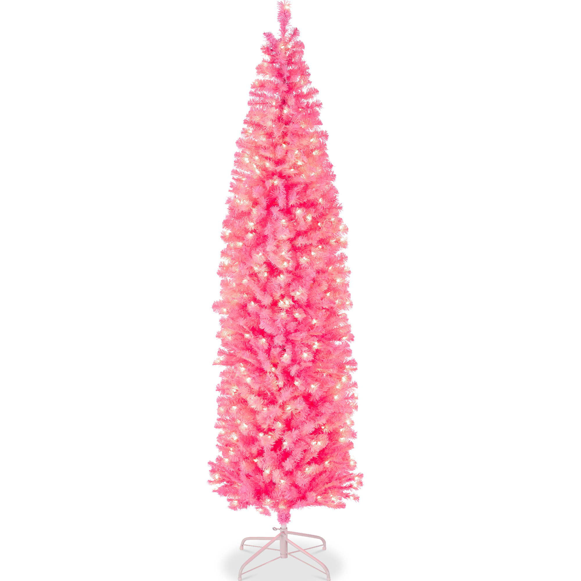 9ft Pre-Lit Pink Artificial Christmas Tree, Holiday Pencil Tree w/ 500 Warm White Lights, Stand - Best Choice Products Online